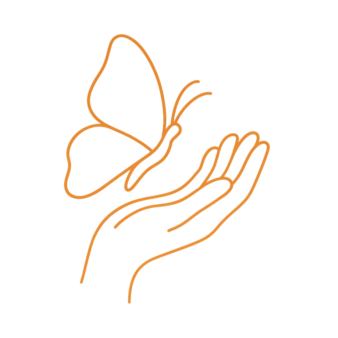 Un papillon posé sur une fleur ou une main ouverte, avec une légère respiration visuelle autour de lui représentant L’écoute du vivant, la régénération, l’équilibre retrouvé.