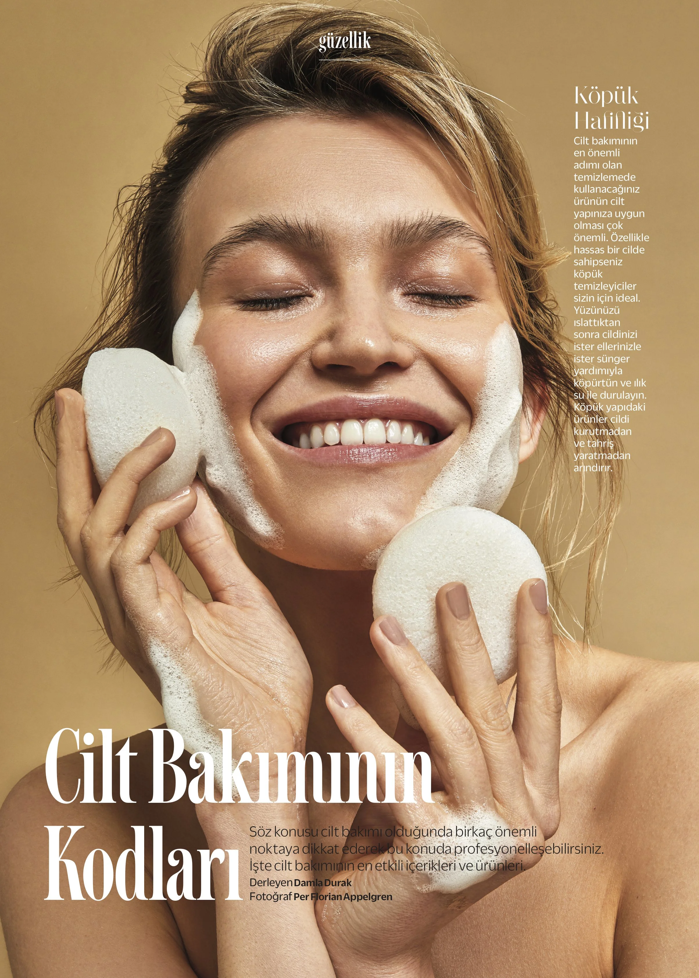 Beauty Skincare Editorial mit Konjac Schwamm zur Gesichtsreinigung für das Magazin Cosmopolitan, fotografiert im Studio in Köln von Per Florian Appelgren, Model Agata, Hair & Make-up Artist Jennifer Krzechki. Using Biologique Recherche.