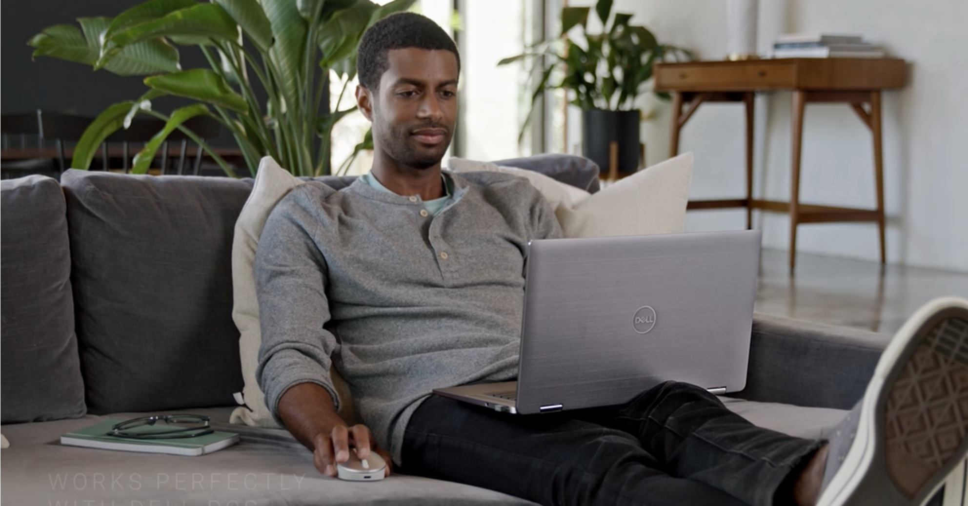Patrick Sims in a lifestyle campaign for Dell Technologies featuring wireless accessories.