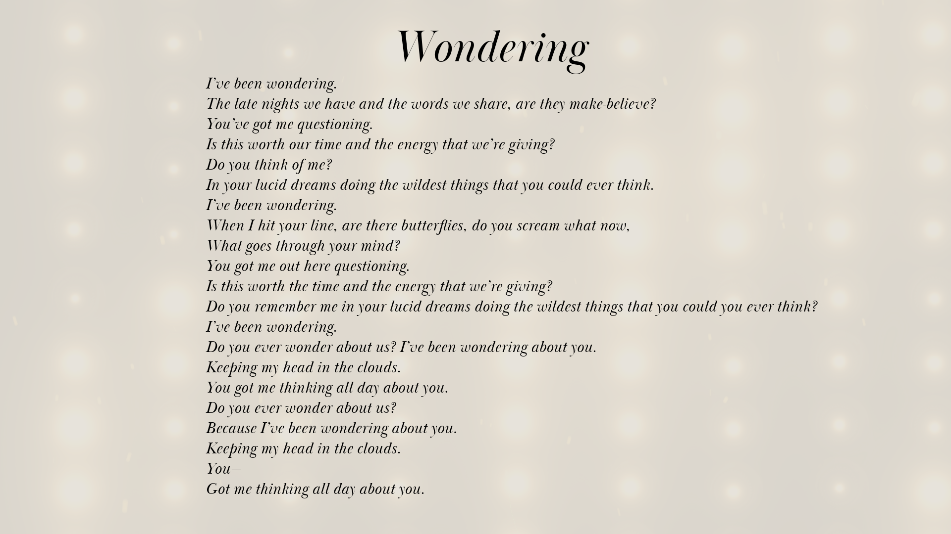 Lyric artwork for "Wondering" by Patrick Sims from the Love Notes EP.