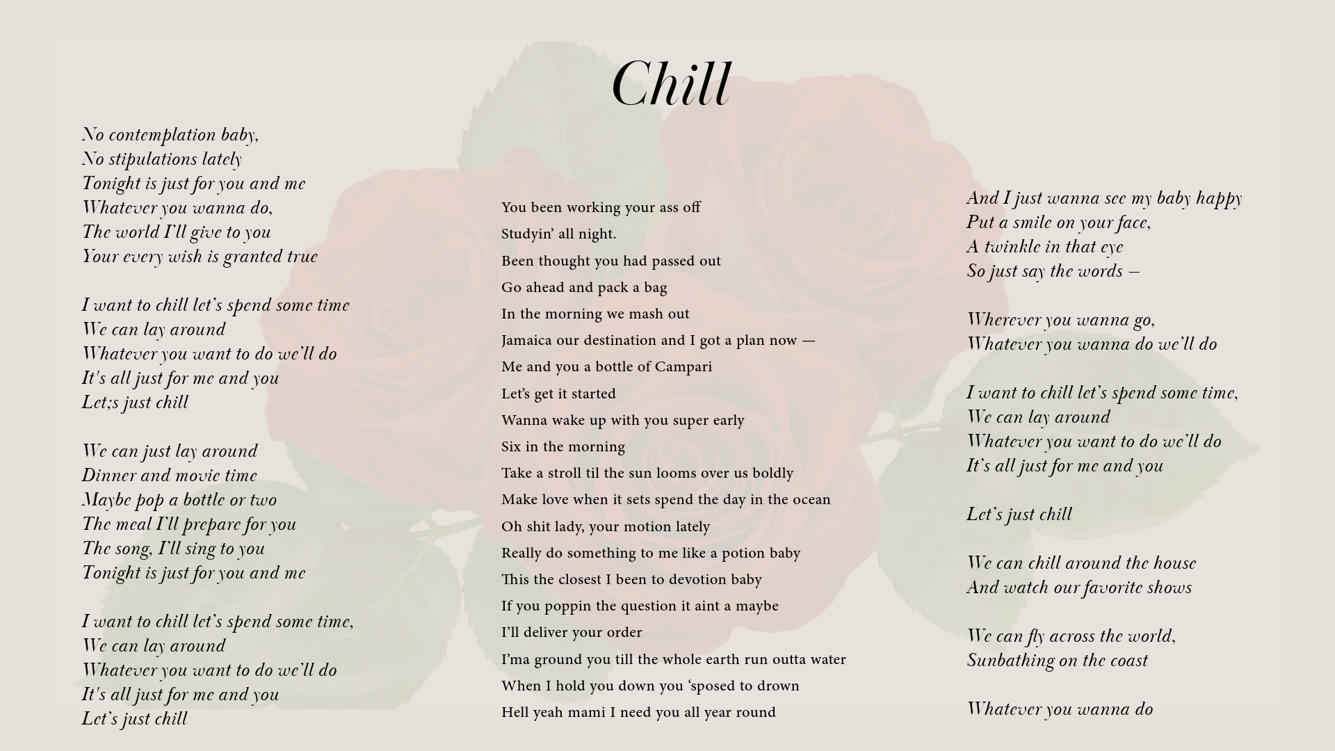 Lyric artwork for "Chill" by Patrick Sims from the Love Notes EP.