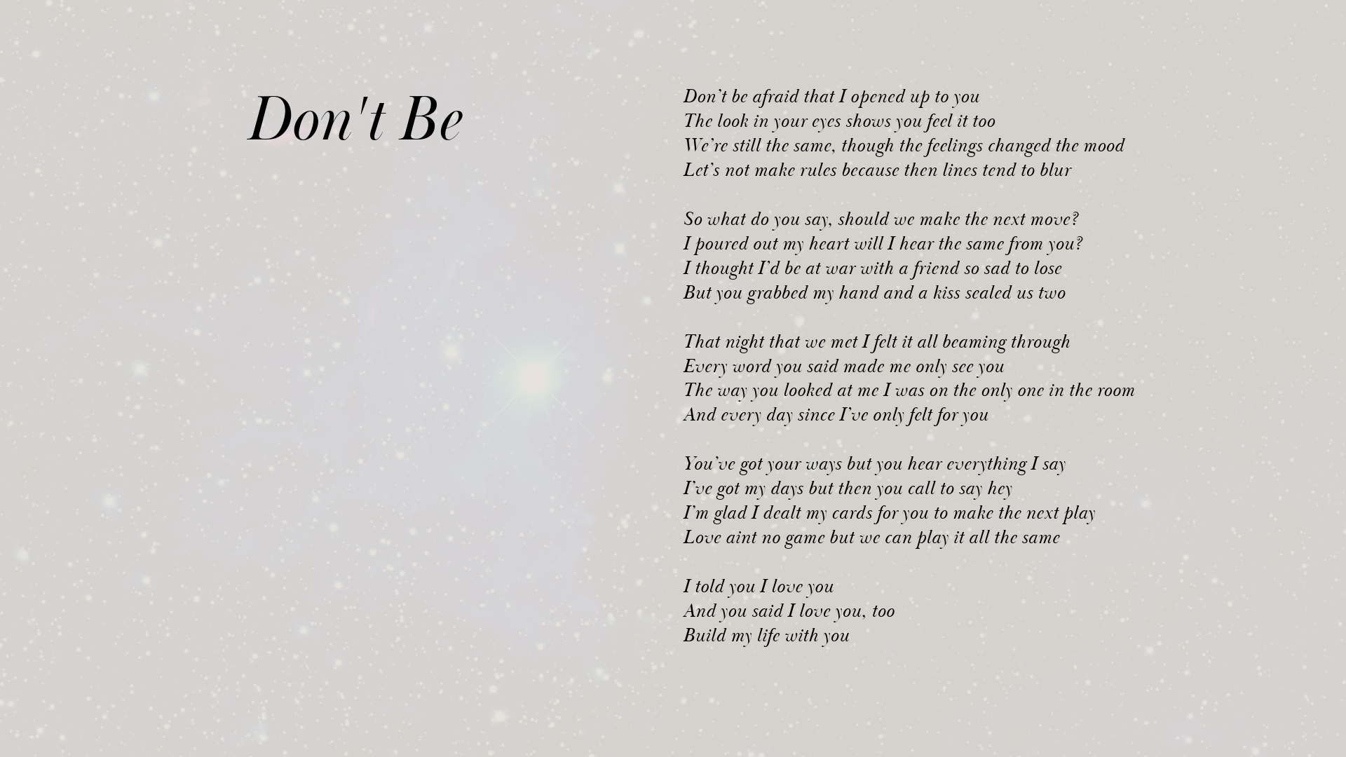 Lyric artwork for "Don't Be" by Patrick Sims from the Love Notes EP.