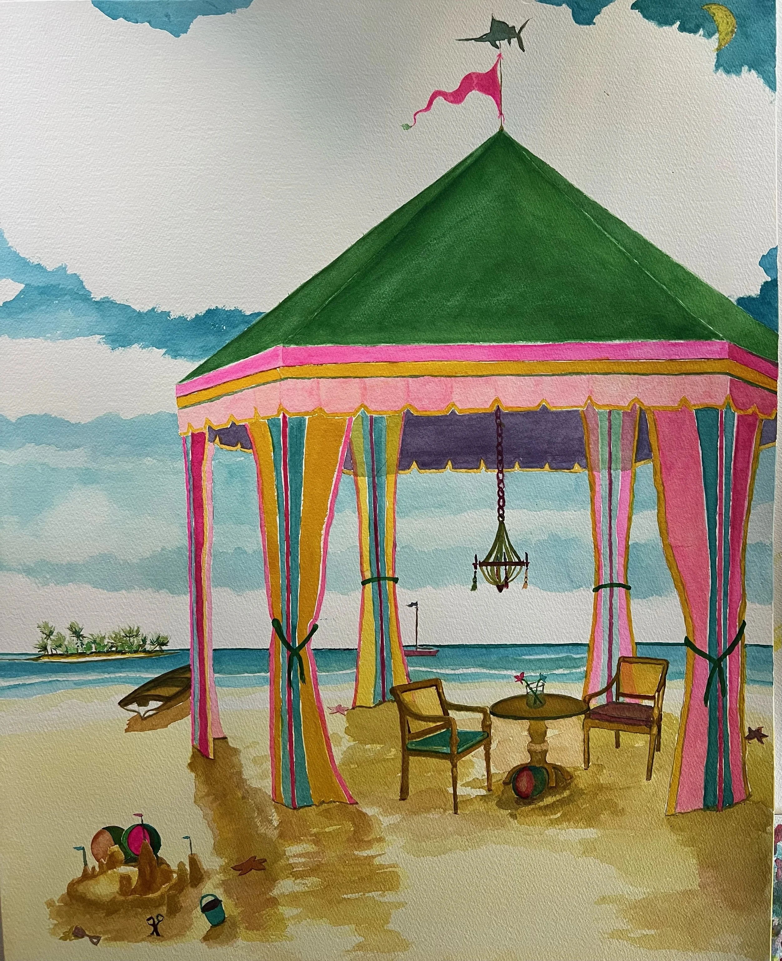 Beach Tent- Watercolor- 22x29- $950