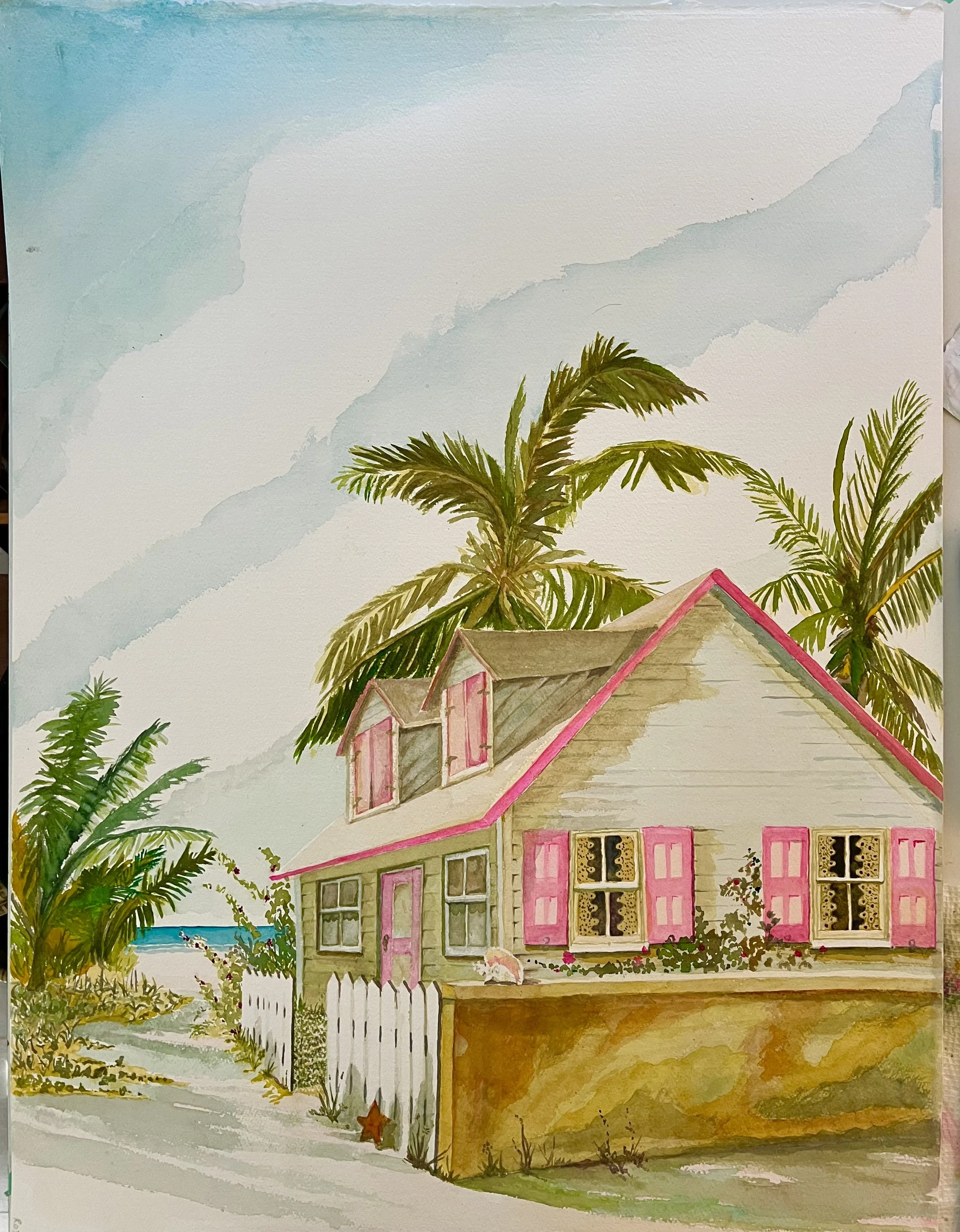 Beach House- Watercolor- 22x30 - SOLD