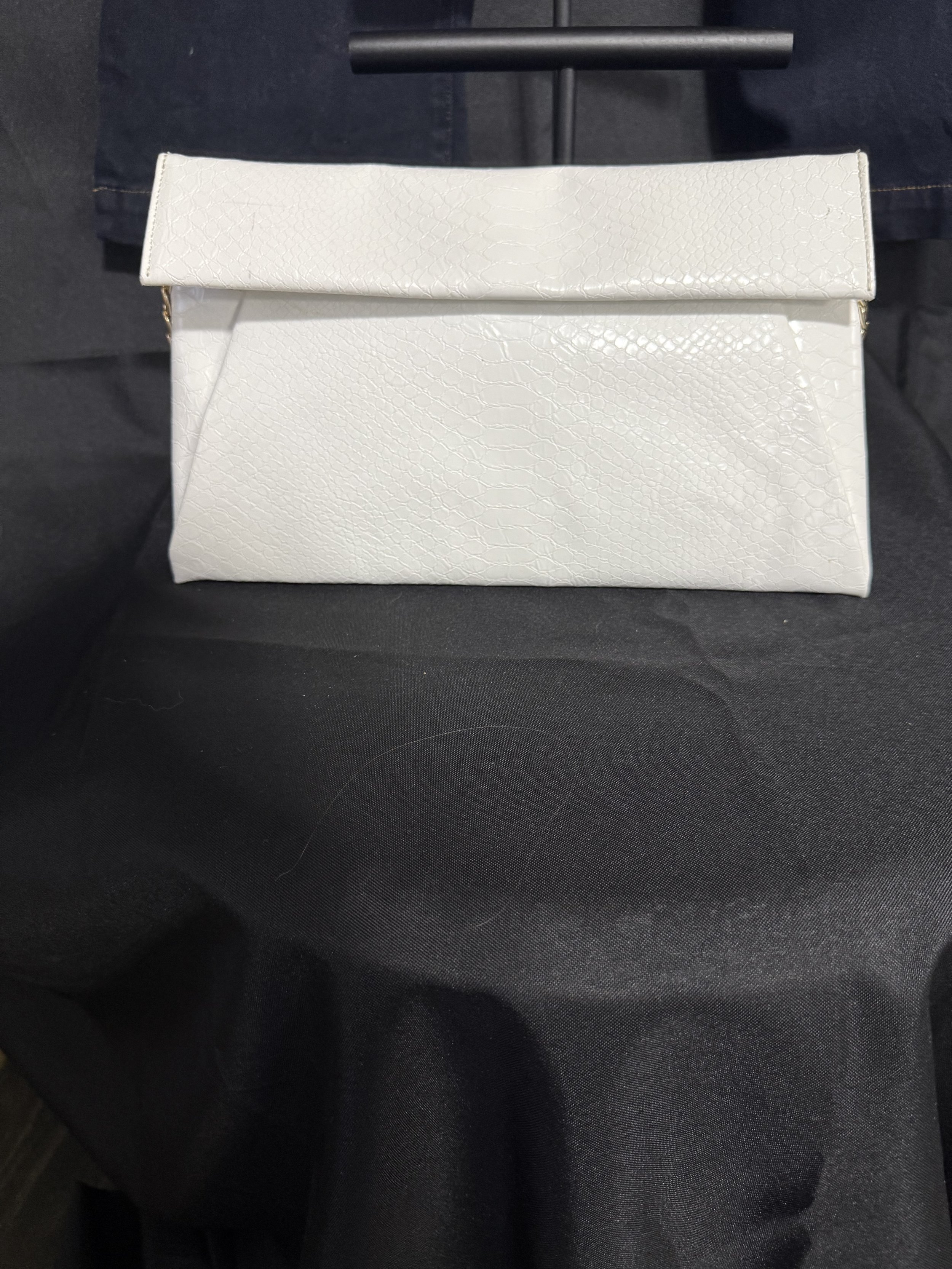 White Snakeskin Envelope Clutch