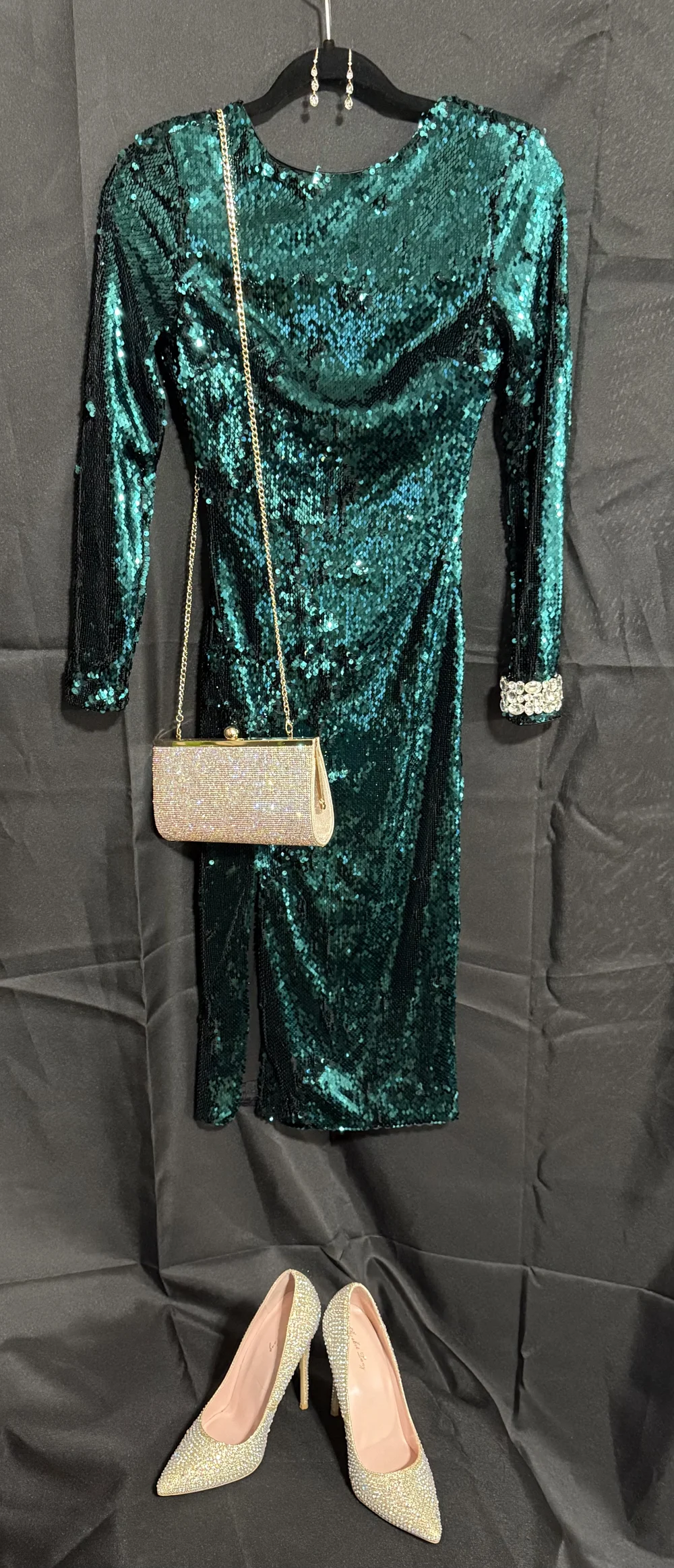 slim fit dress slacks Rent Asos Edition All Over Sequin Backless Drape Midi Dress In Sage Green