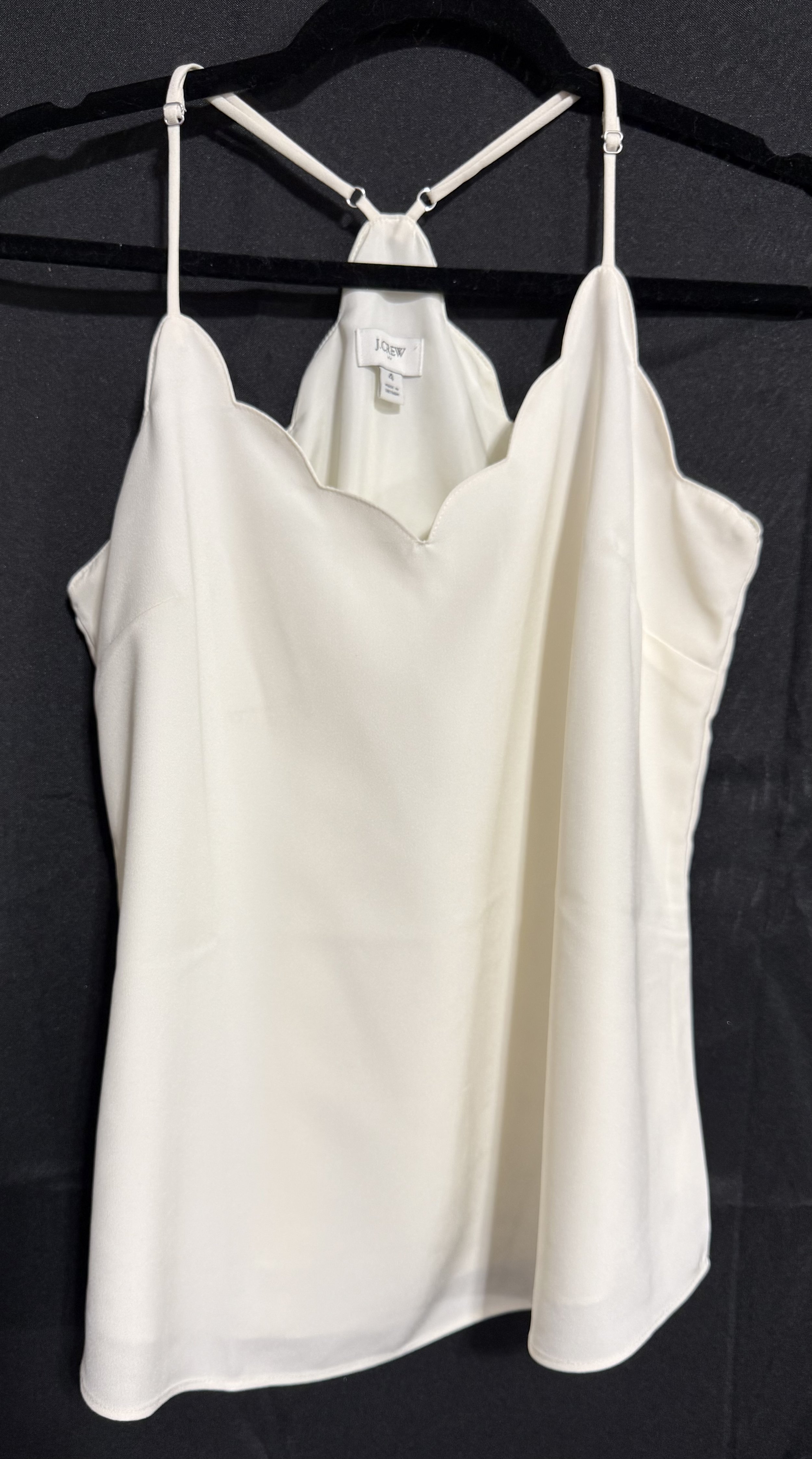 J Crew Ivory Scalloped Racerback Tank Top