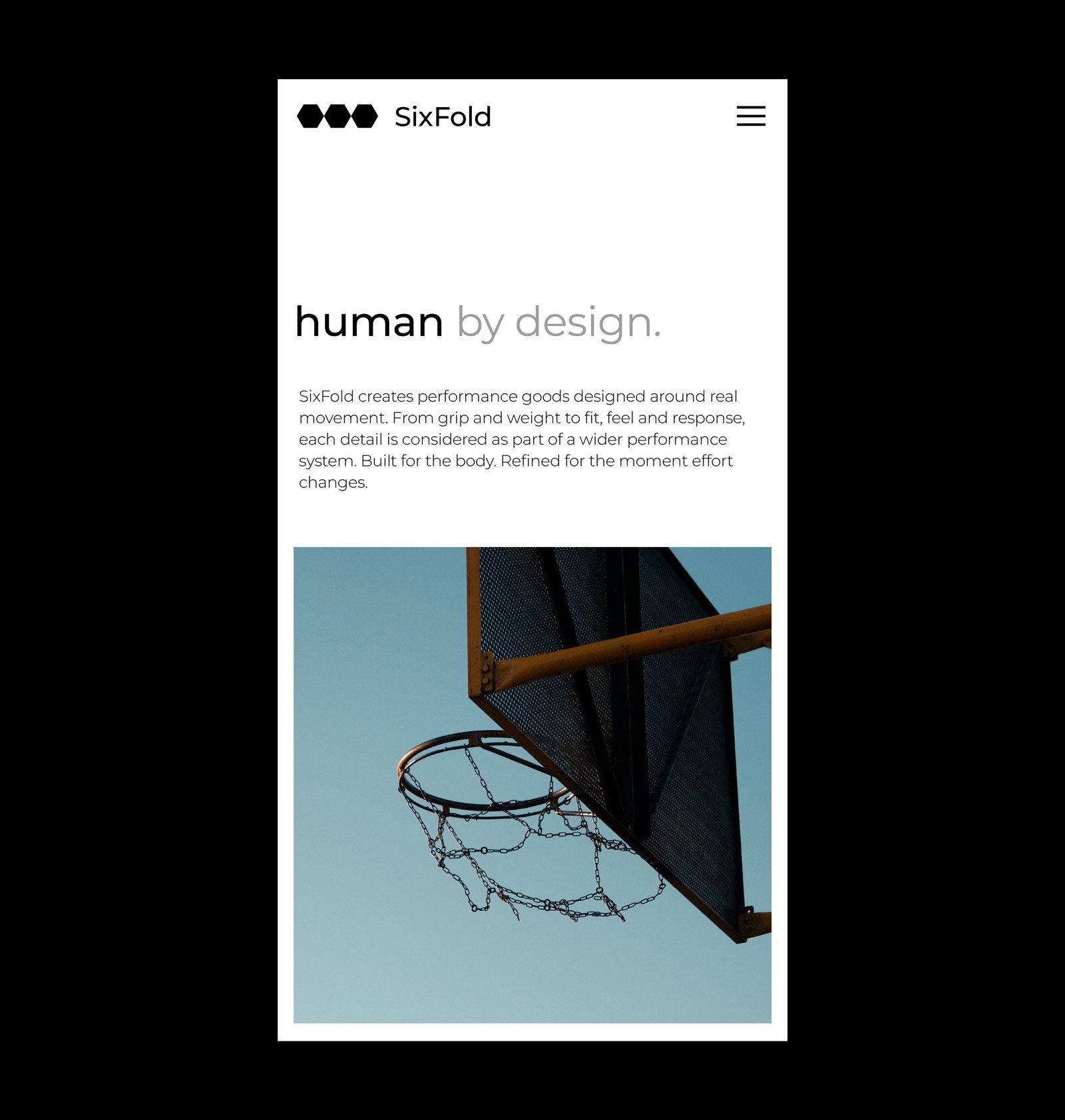 Sixfold website design featuring an editorial layout, minimalist typography and basketball photography within a responsive digital experience.