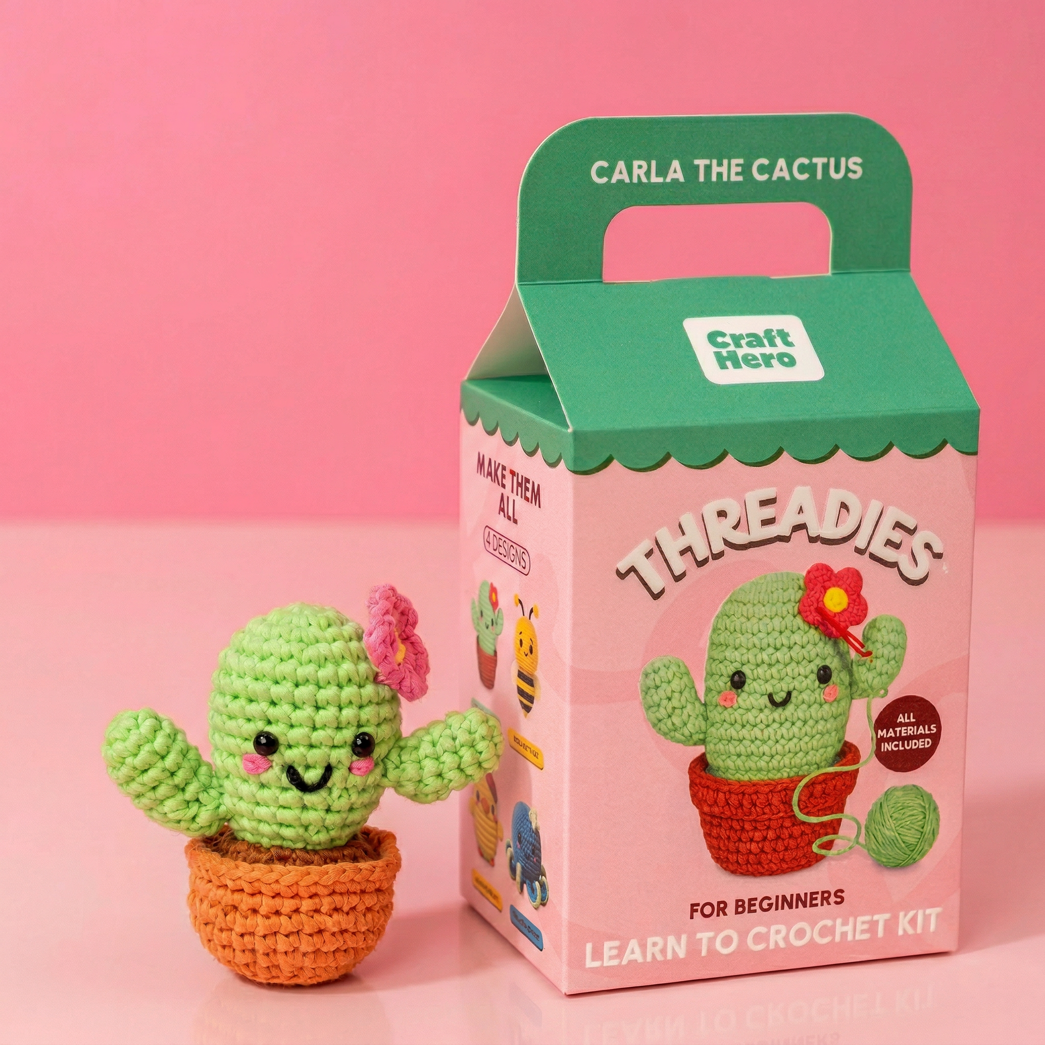 Craft Hero Threadies - Crochet Learning Kit - Carla the Cactus