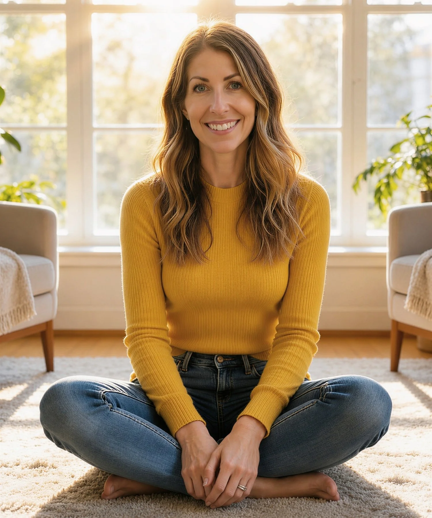 Melody Nicholas, licensed therapist specializing in eating disorders, body image, and life transitions, sitting outdoors and smiling