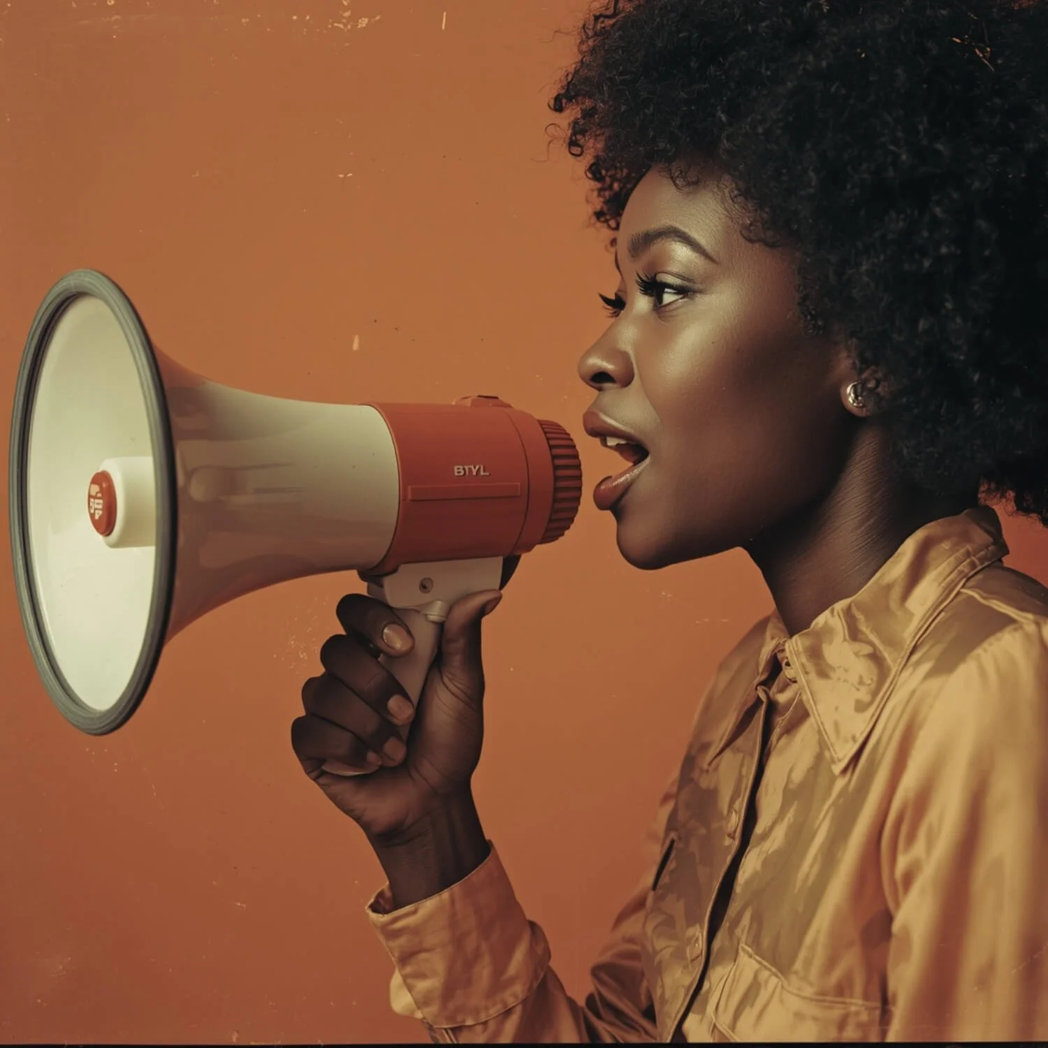 Person speaking through a megaphone, symbolizing the powerful messages children absorb through modeled behaviors, body image, and unspoken actions