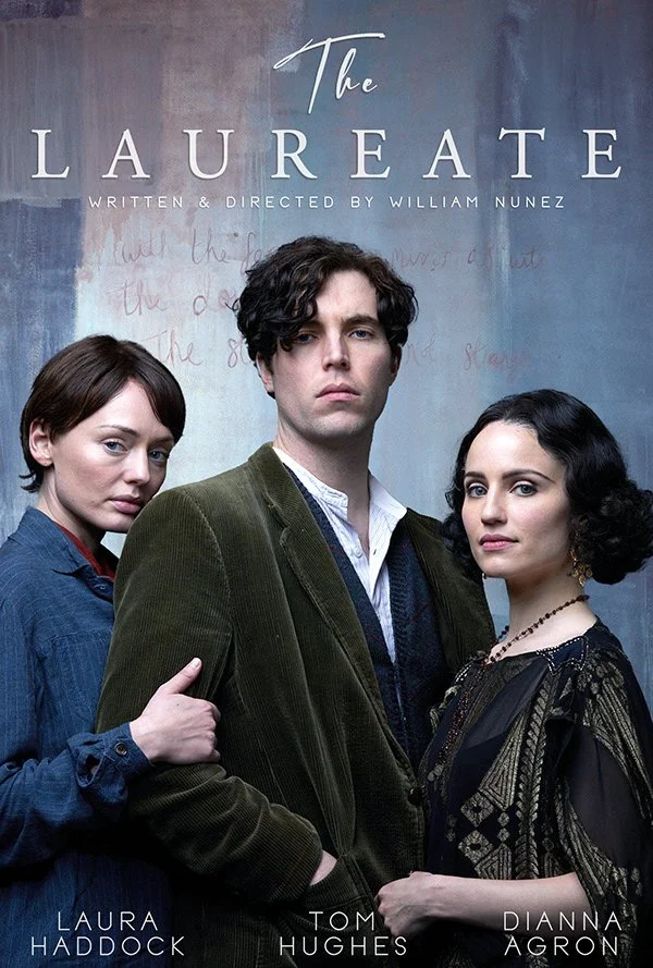 Promotional poster for the film 'The Laureate' featuring three characters in period clothing, with the title and credits.