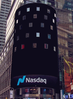 Nasdaq electronic display board in Times Square, New York City.