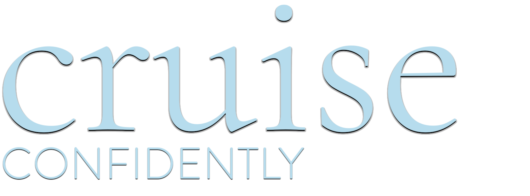 Stylized text logo with the words 'cruise confidently' in light blue font on a black background.