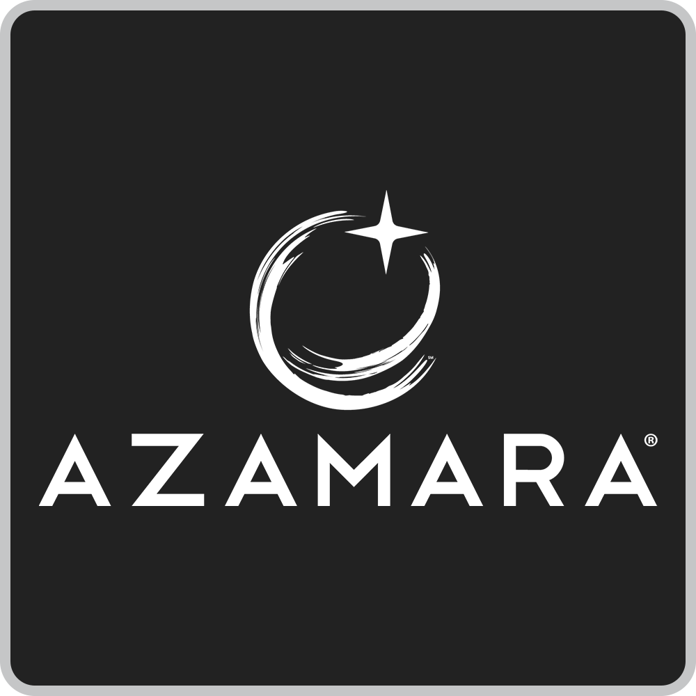 Black background with a white stylized crescent moon and a star above it, and the word "AZAMARA" written below in capital letters.