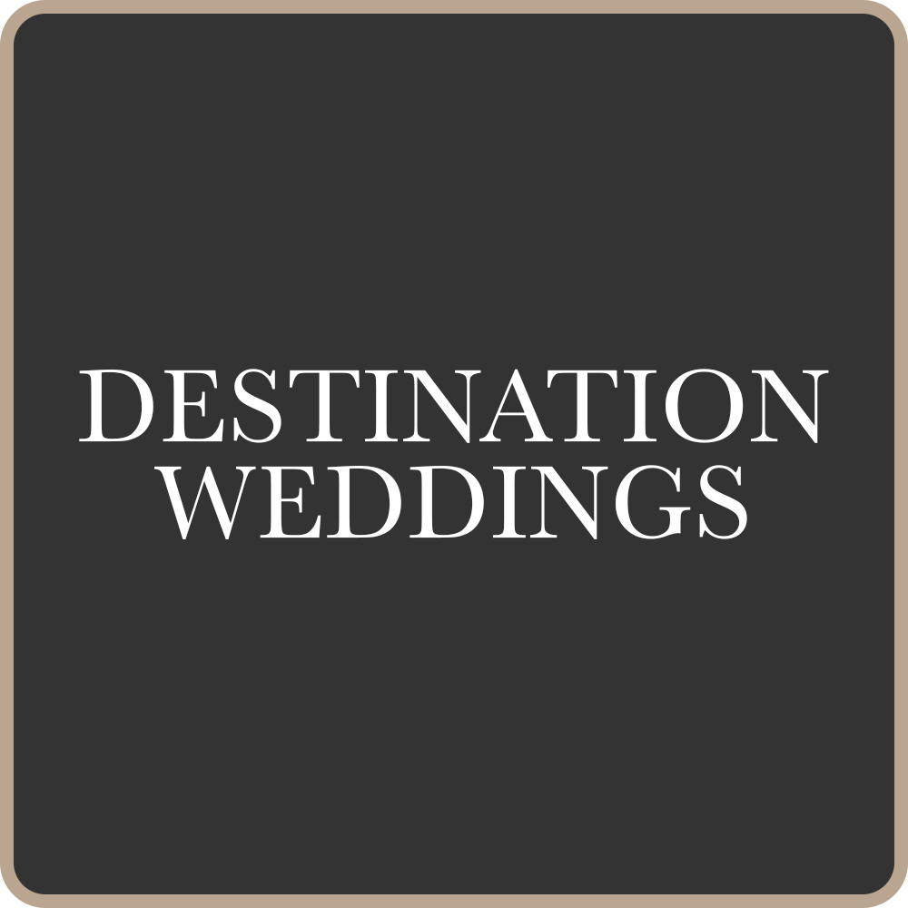 A black square background with white text that reads 'DESTINATION WEDDINGS'