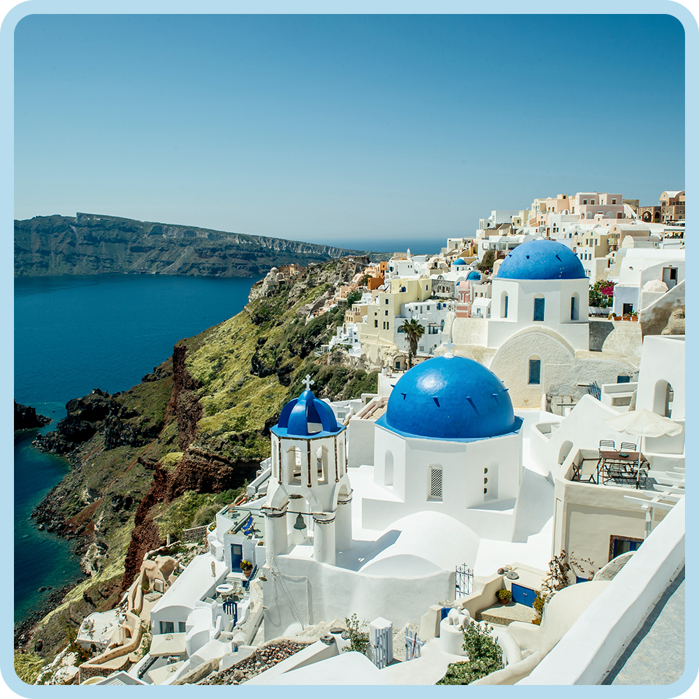 Picture of blue domed buildings in Oia, Santorini