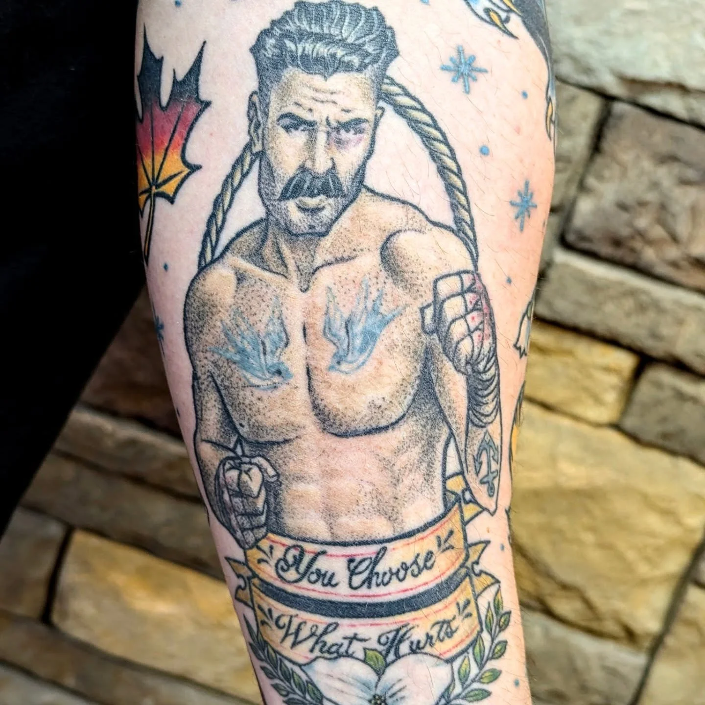 Fully healed traditional western sleeve 
All pieces designed and tattooed by Nelson 
@nelson.tattoos 
-
-
-
#traditionalwestern #traditionaltattoo #customtattoo #customdesigned #fighter #mapleleaf #panther #paw #storm #boxer #ottawa #ottawaontario #o