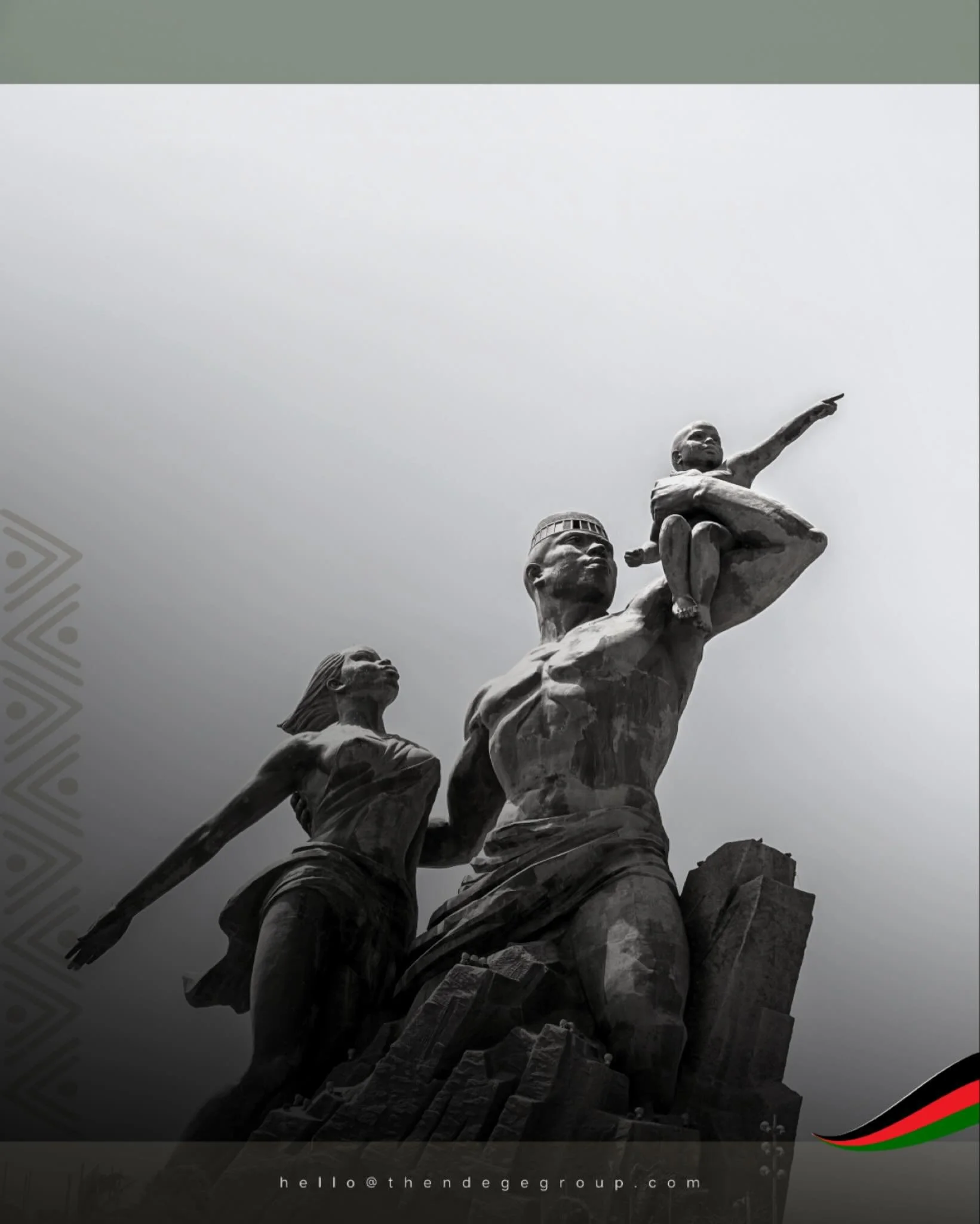 The African Renaissance Statue in Dakar is one of the tallest monuments in Africa. Three bronze figures pointing forward: father carrying child, mother beside. Family, dedication, hope anchored in permanence. Development without soul becomes extracti