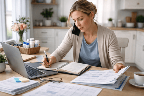 Adult child reviewing information with a professional