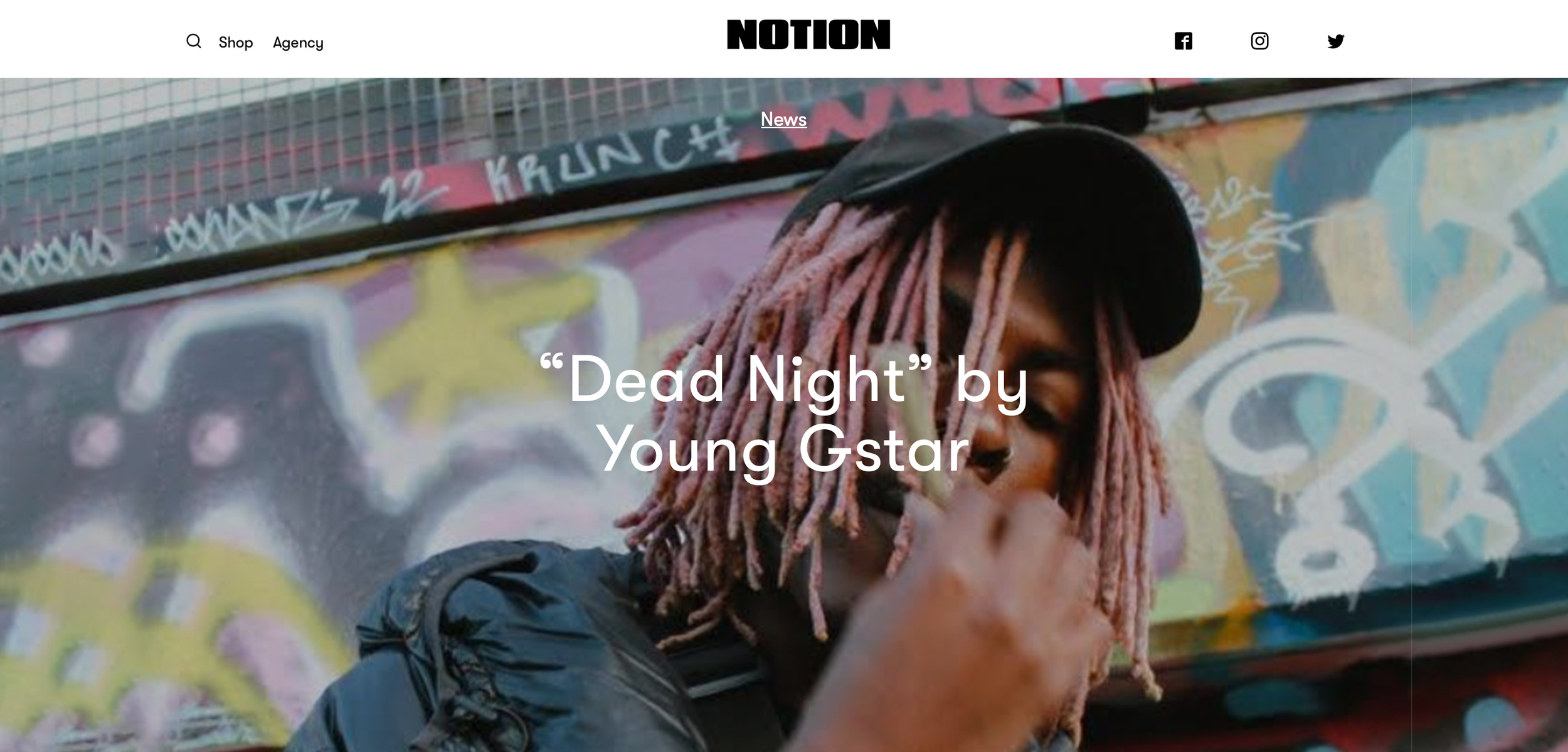 Person with pink dreadlocks in front of graffiti wall, text overlay "Dead Night" by Young Gstar.