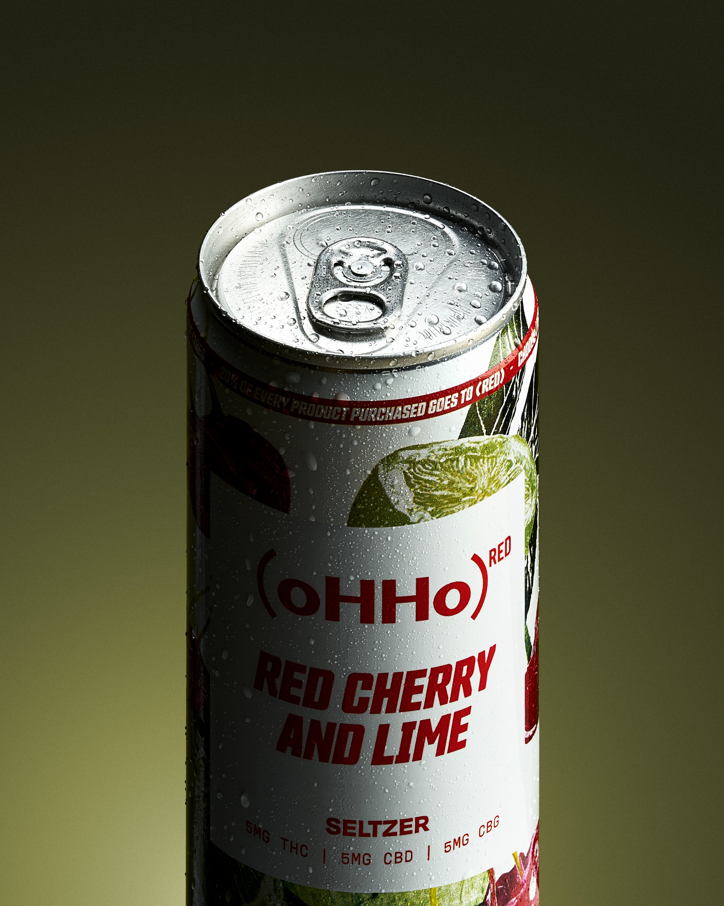 A crisp and refreshing red cherry and lime seltzer, captured in a sleek, condensation-covered can that highlights its bold flavor and ice-cold appeal—perfect for beverage branding, e-commerce, and summer campaigns.