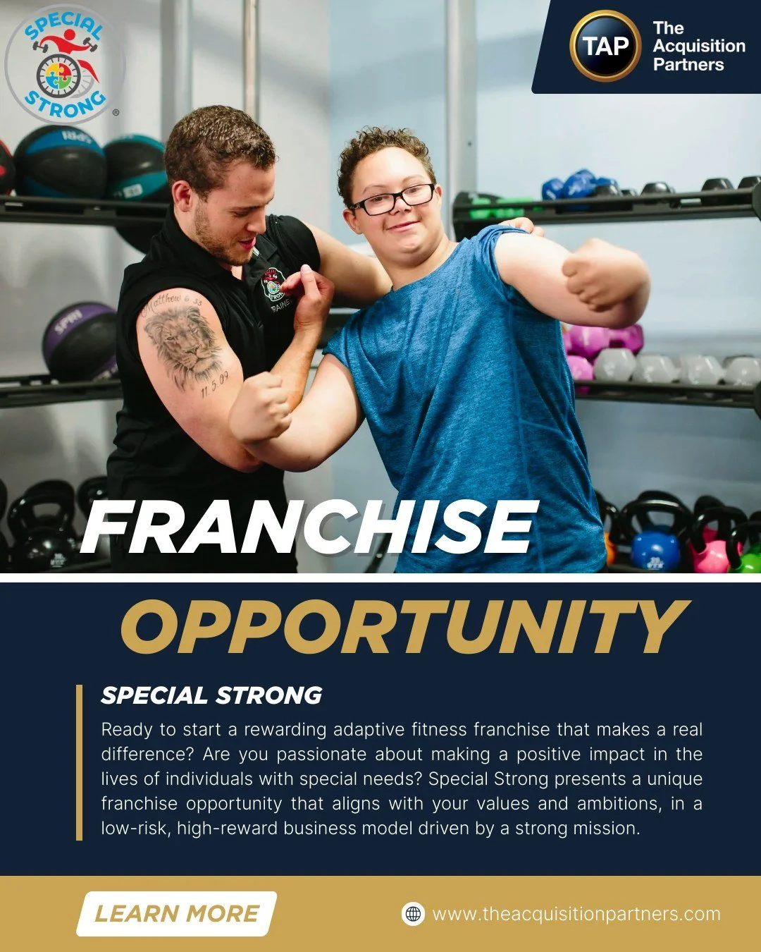 Own a Franchise that Empowers Special Lives
Are you passionate about making a meaningful difference in people&rsquo;s lives and your community while also achieving financial independence? Special Strong is an innovative, adaptive fitness franchise de