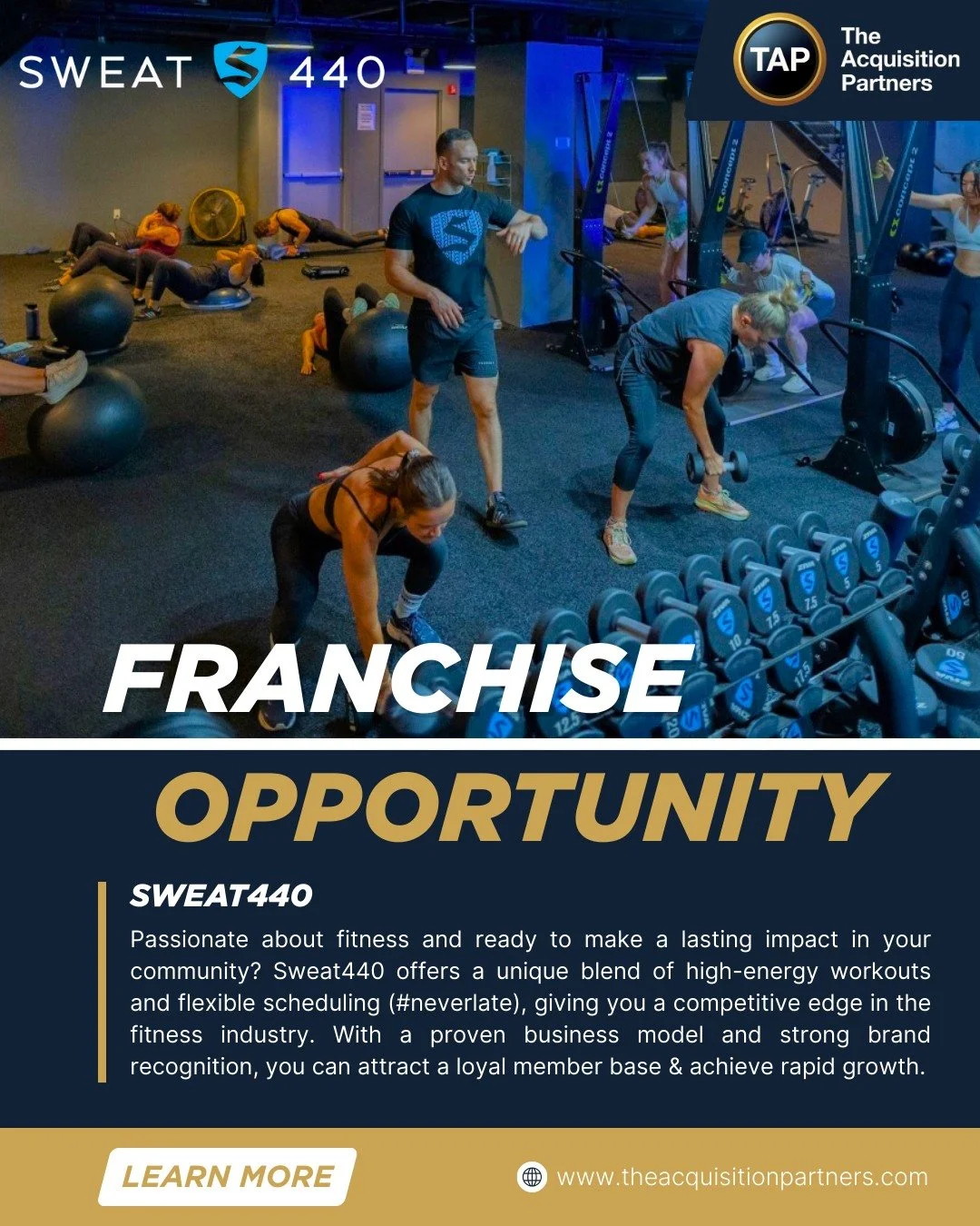 Sweat440 provides an incredibly intelligent and efficient franchise business model that optimizes client throughput, minimizes staffing requirements and drives profitability. It stands at the forefront of fitness innovation offering HIIT and strength
