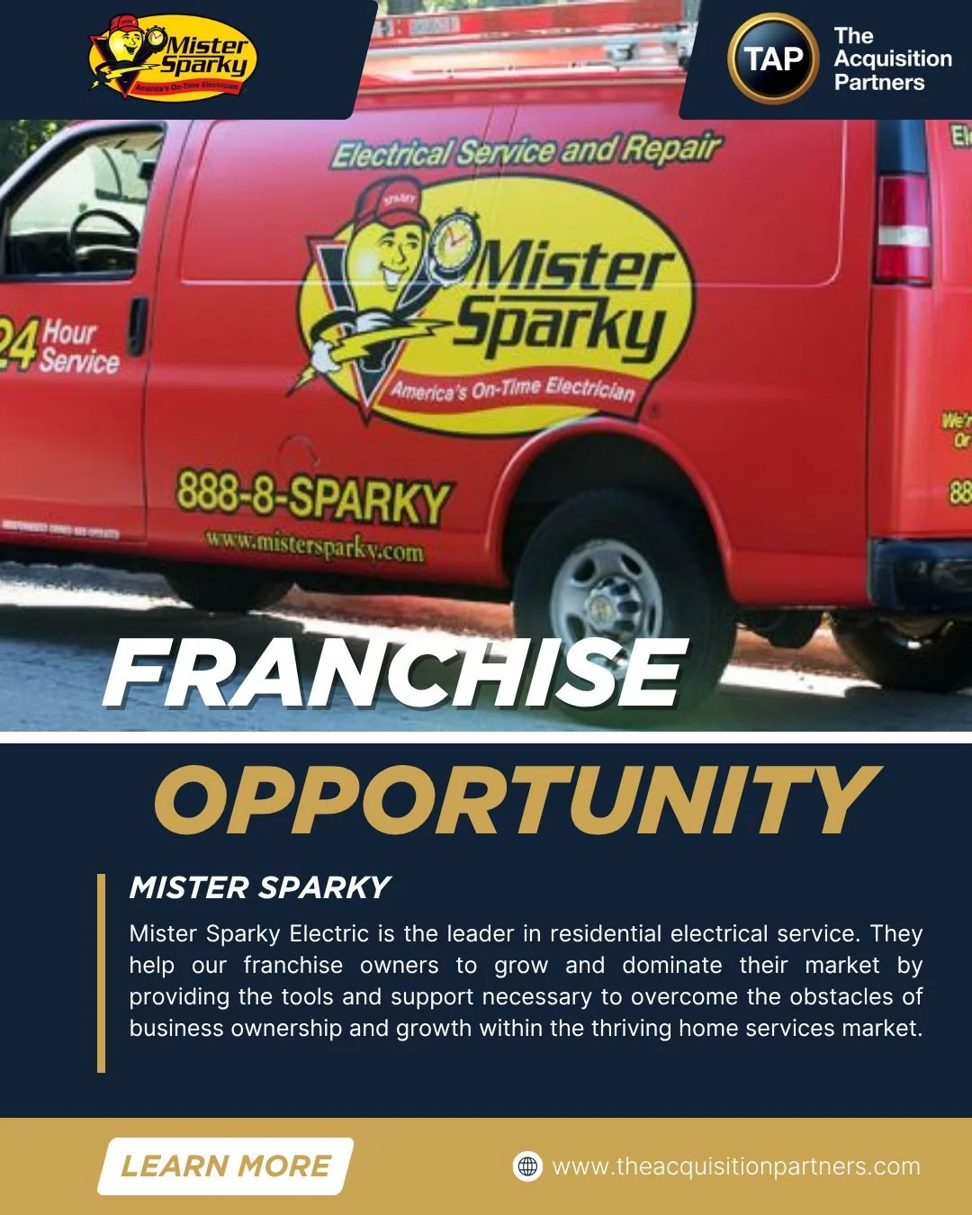 Mister Sparky Electric is the leader in residential electrical service. They help our franchise owners to grow and dominate their market by providing the tools and support necessary to overcome the obstacles of business ownership and growth within th