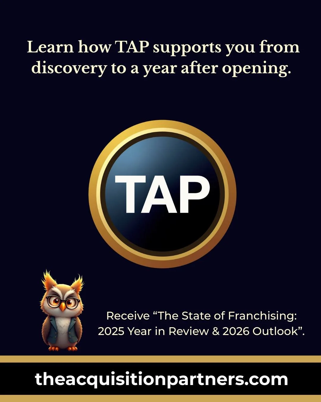 Did you know that TAP provides entrepreneurs with guidance, training, and support from exploration through after business launch? Visit our https://theacquisitionpartners.com/thinking to schedule a conversation and learn more about TAP&rsquo;s comple