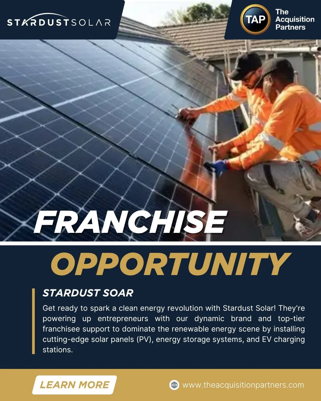 Get ready to spark a clean energy revolution with Stardust Solar! As the largest and fastest growing solar franchisor in North America, we're powering up entrepreneurs with our dynamic brand and top-tier franchisee support to dominate the renewable e