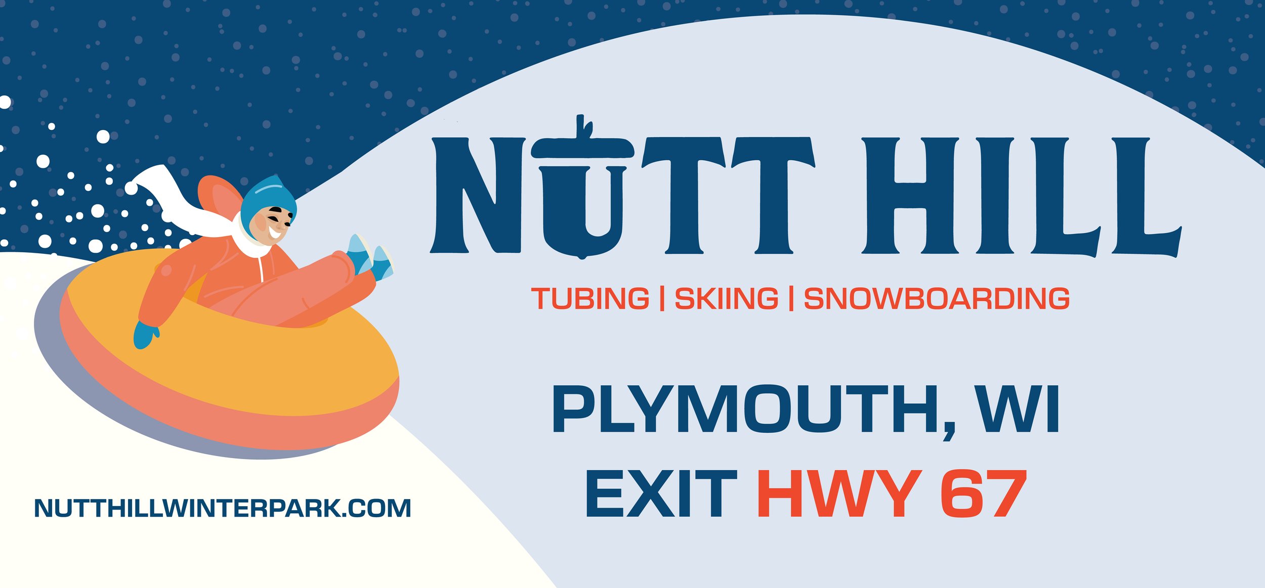 Winter Tubing billboard with many colors and snow