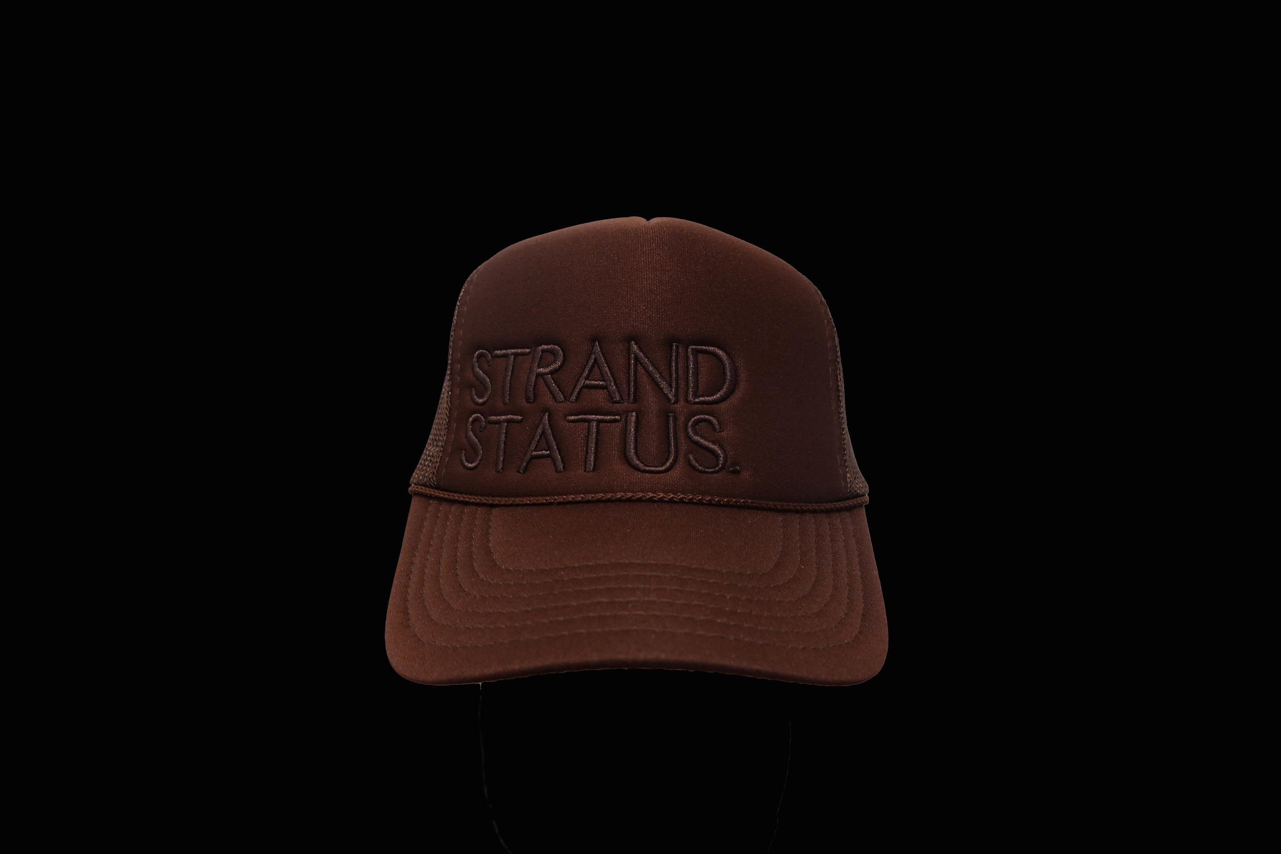 The Manhattan Beach strand, Hermosa Beach sidewalk. Embroidered trucker hat in brown, red burgundy, dark green, blue, and camouflage. Trucker baseball hat.