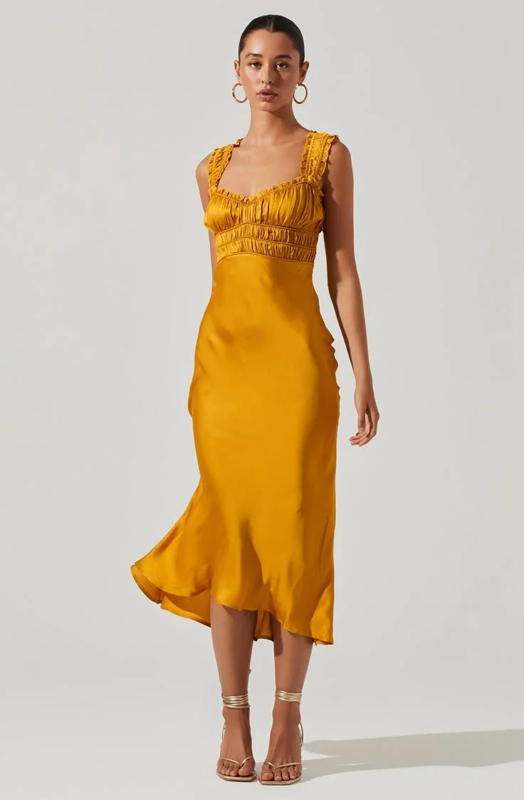 Enola Satin Smocked Midi Dress - Mustard _ L.jfif