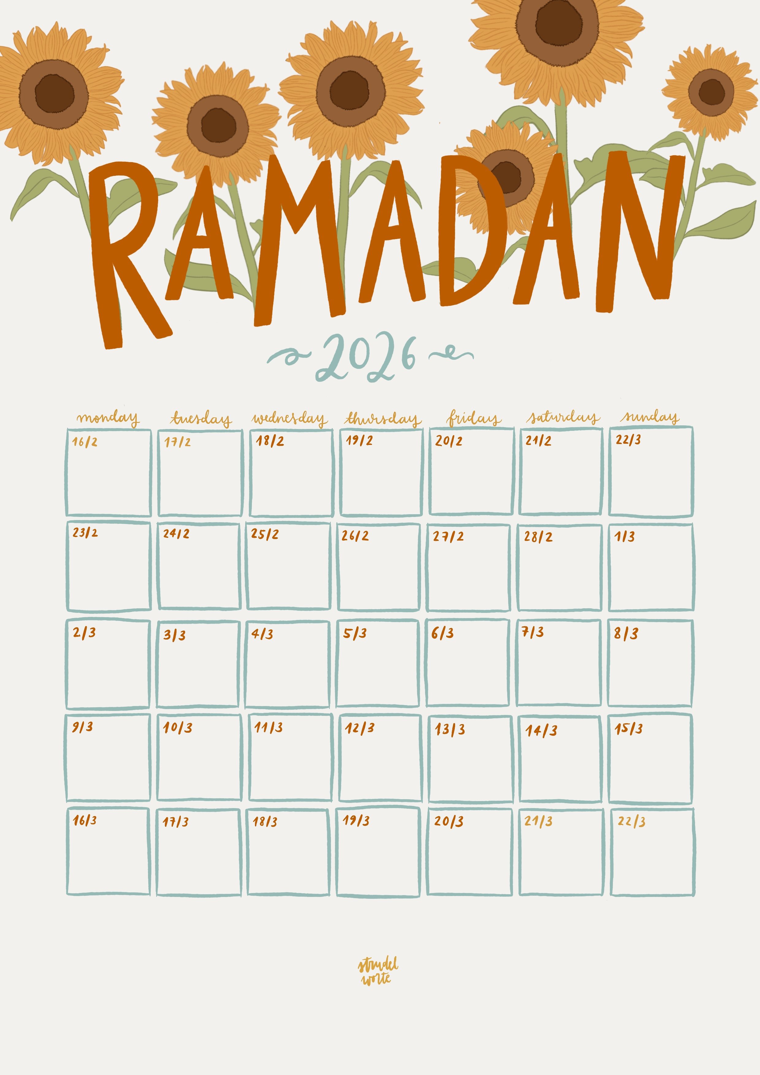 Ramadan Calendar 2026 "Sunflower"