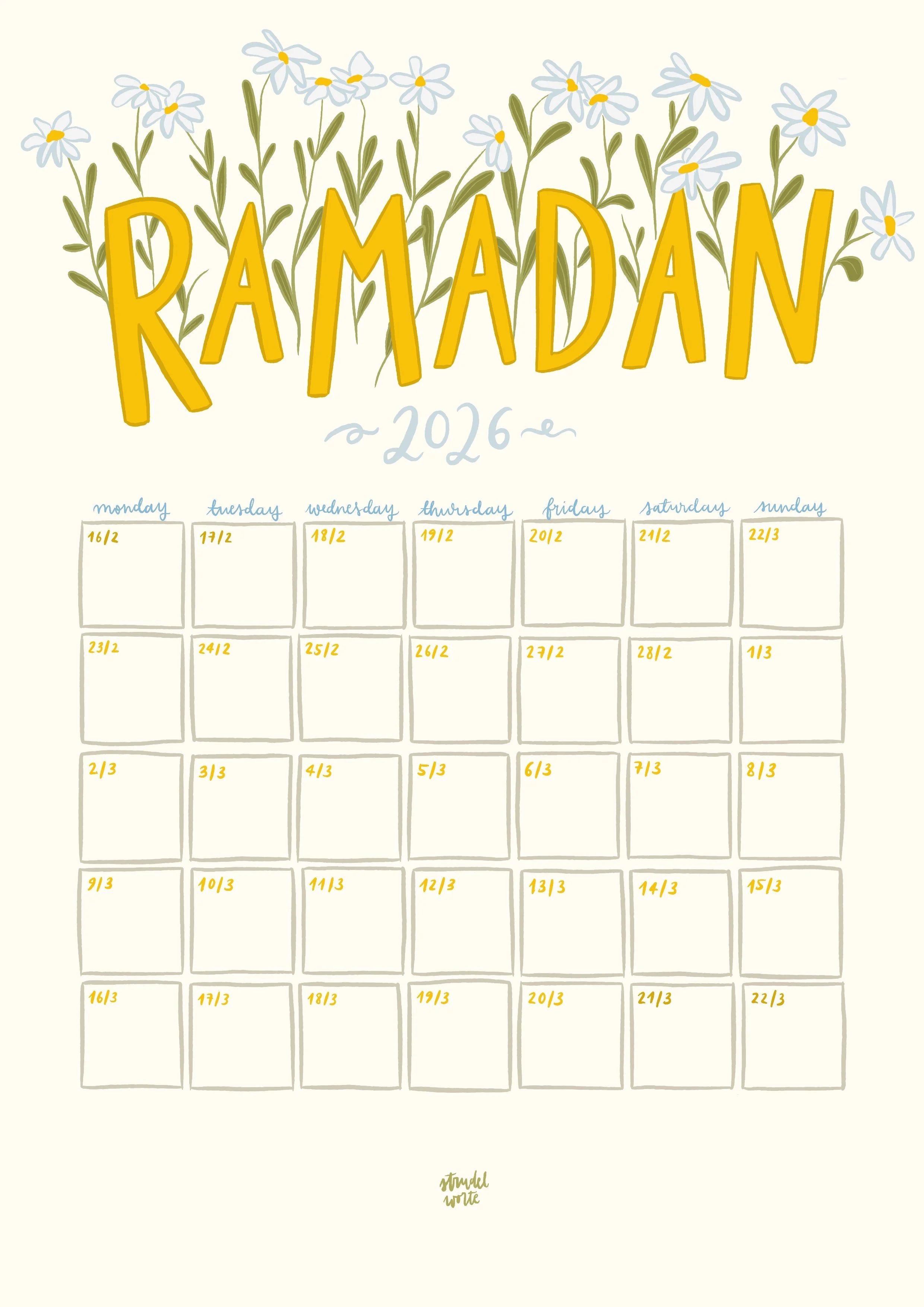 Ramadan Calendar 2026 "Daisy"