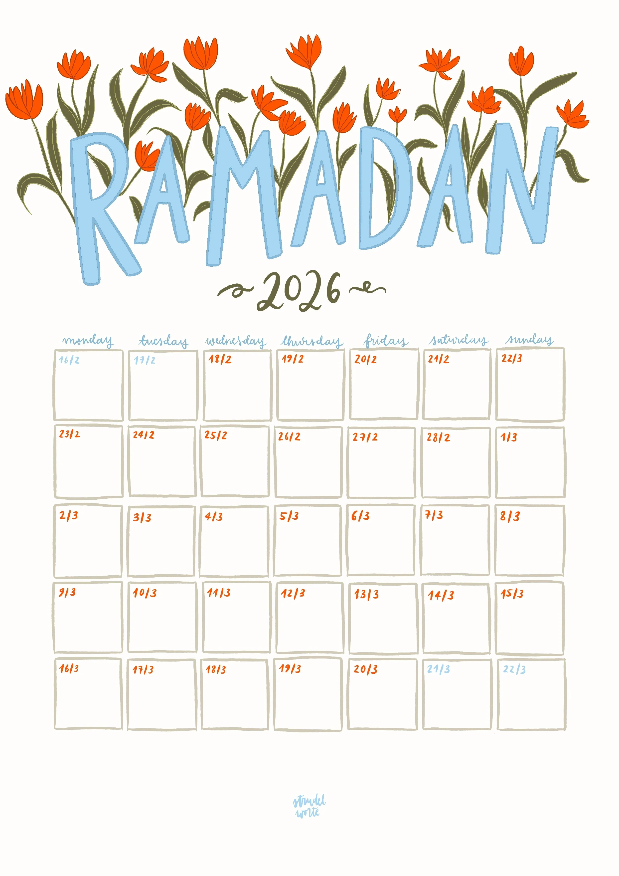 Ramadan Calendar 2026 "Tulip"