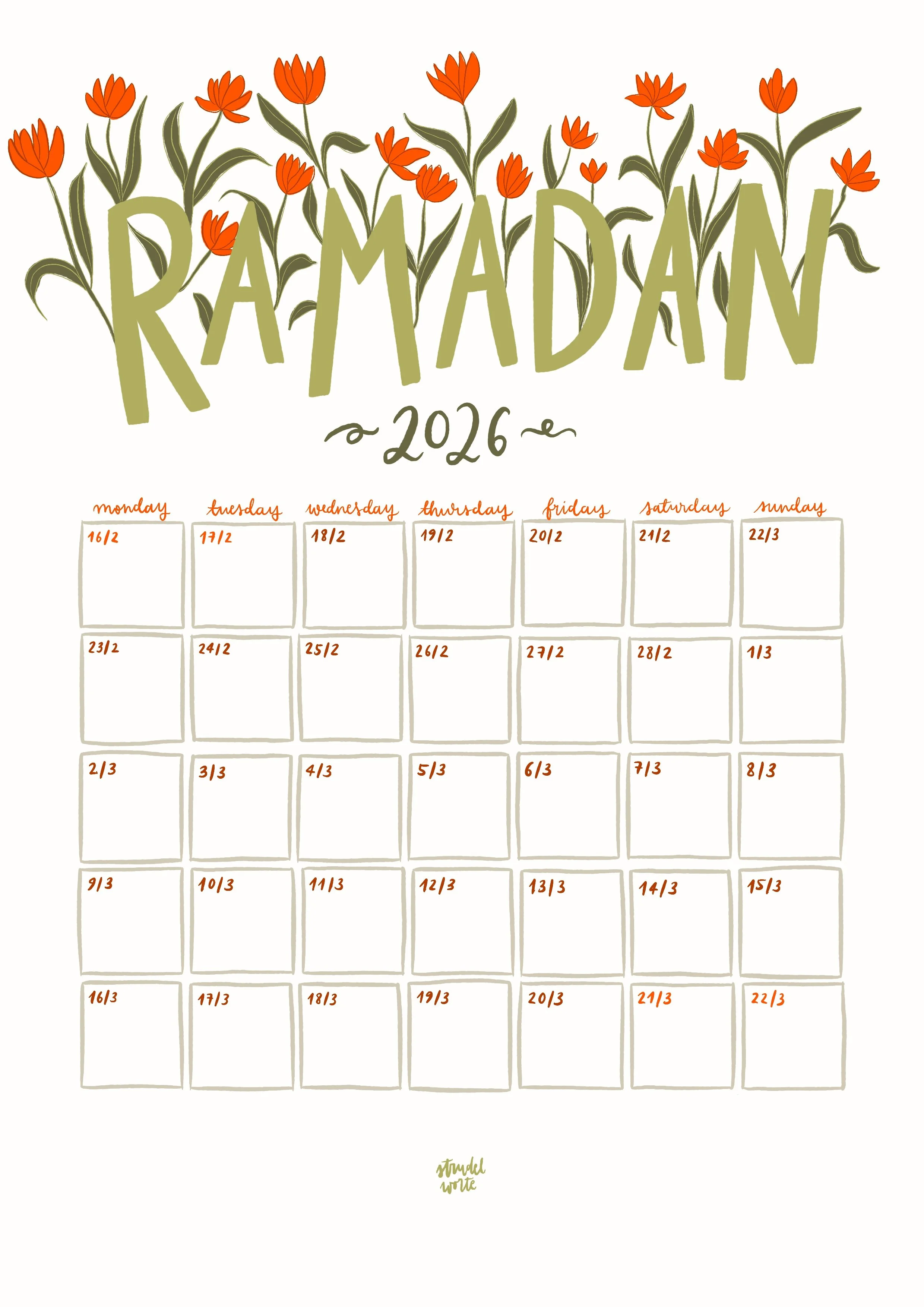 Ramadan Calendar 2026 "Green Tulip"