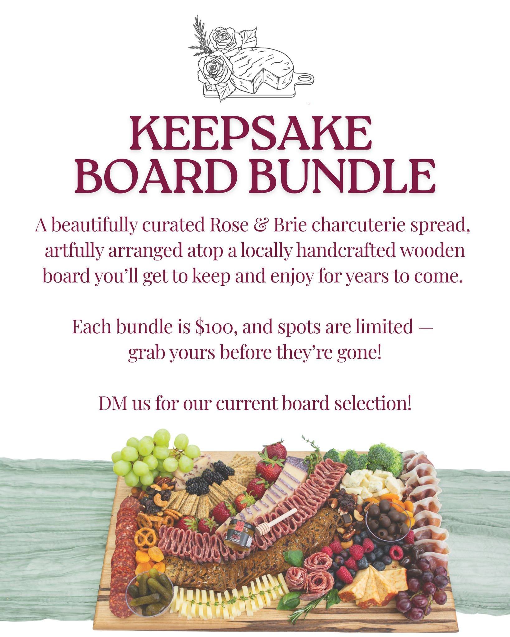 We’ve teamed up with the incredible Lefthand Woodcraft to bring you something extra special — a curated Charcuterie + Keepsake Board Bundle!
Get one of our signature meat & cheese plates plus a stunning, handmade wooden board —