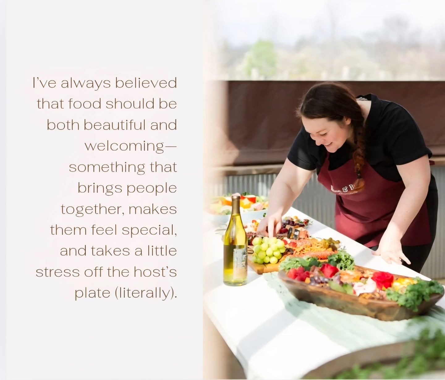 ✨ “Food should be both beautiful and welcoming — something that brings people together, makes them feel special, and takes a little stress off the host’s plate (literally!).” ✨
At Rose & Brie, that’s exactly what we