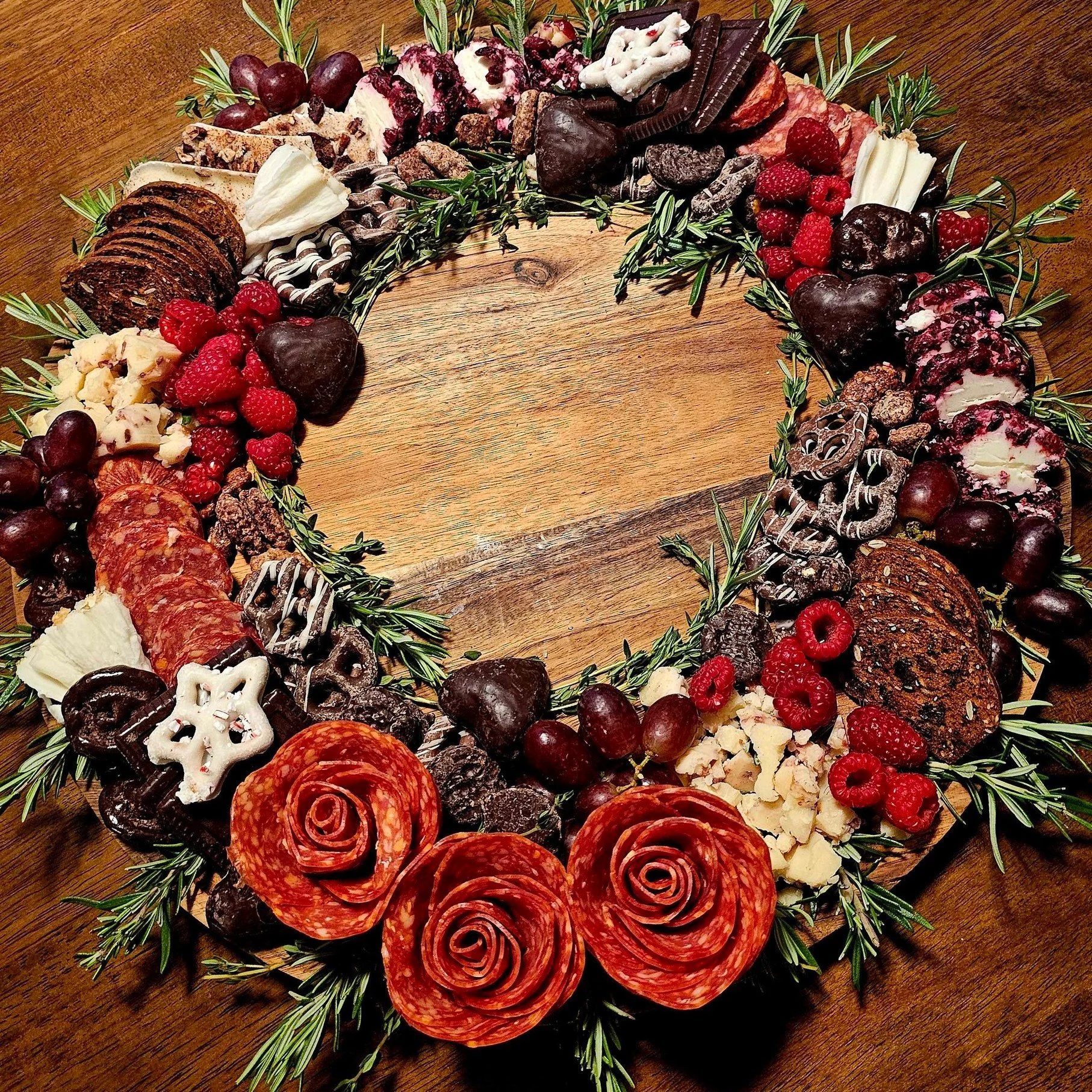 ✨🎄 Meet Our Holiday Charcuterie Wreath 🎄✨

A stunning rosemary-adorned charcuterie wreath featuring a thoughtfully curated mix of sweet and savory bites &mdash; meats, cheeses, fresh fruits, nuts, and accompaniments &mdash; all designed to be gathe
