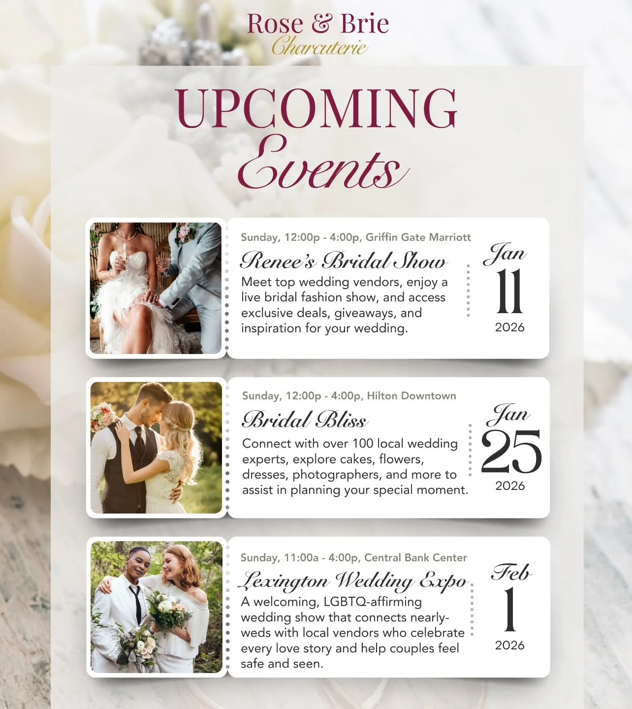 ✨ Wedding show season is here! ✨
I&rsquo;ll be at a few upcoming wedding shows and I cannot wait to meet you. I&rsquo;ll also be sharing some extra-special wedding show&ndash;only specials you won&rsquo;t want to miss 👀🧀

👇 Which wedding show are 