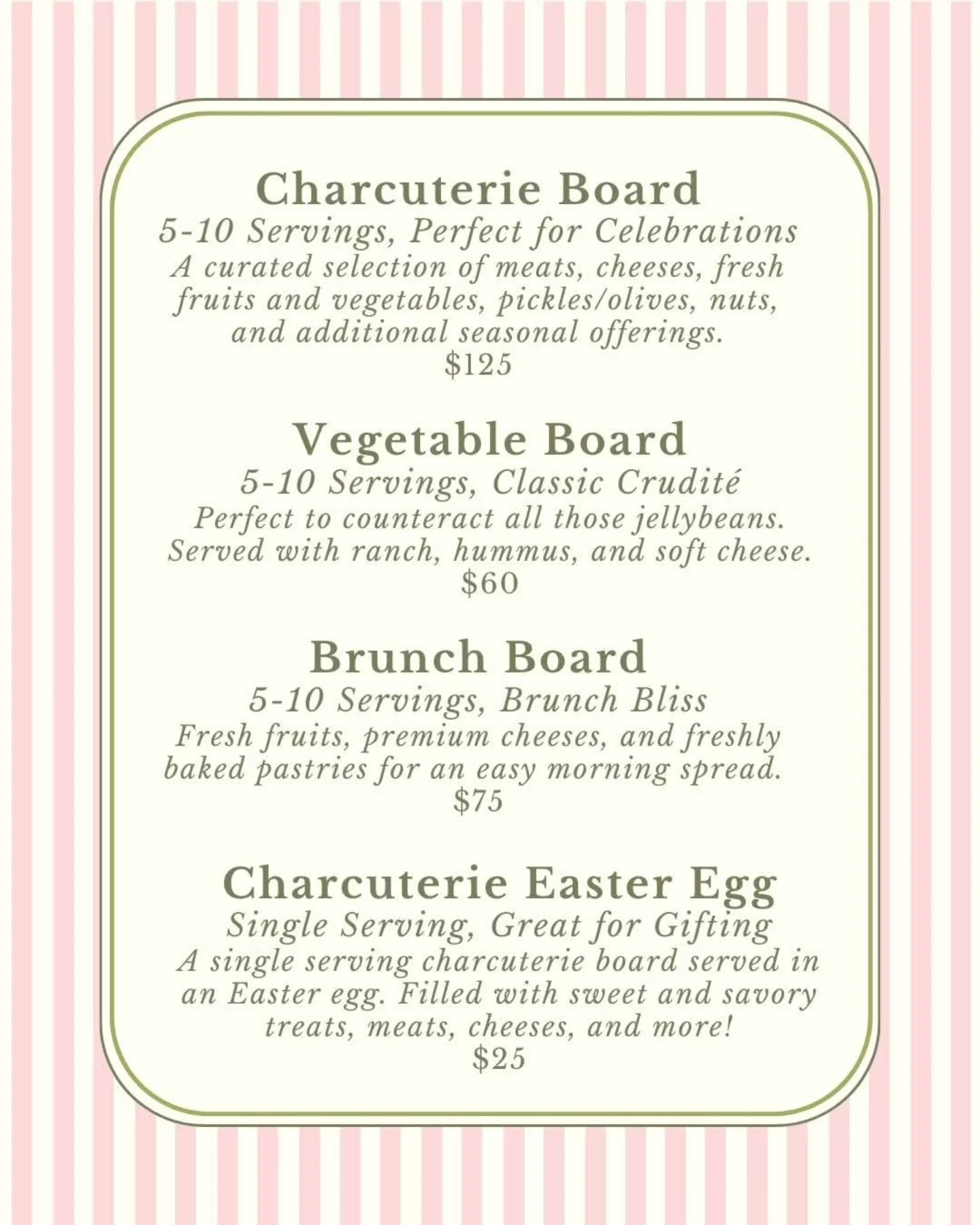 🐇🐣Don't miss out on these adorable Easter specials! And the Easter Bunny can deliver right to your door! 🐰Order on my website at www.roseandbrie.com or fill out this form: https://forms.gle/yHaH42bjb5YfiT12A
🐤 #charcuterie #simplylovestudiovendor