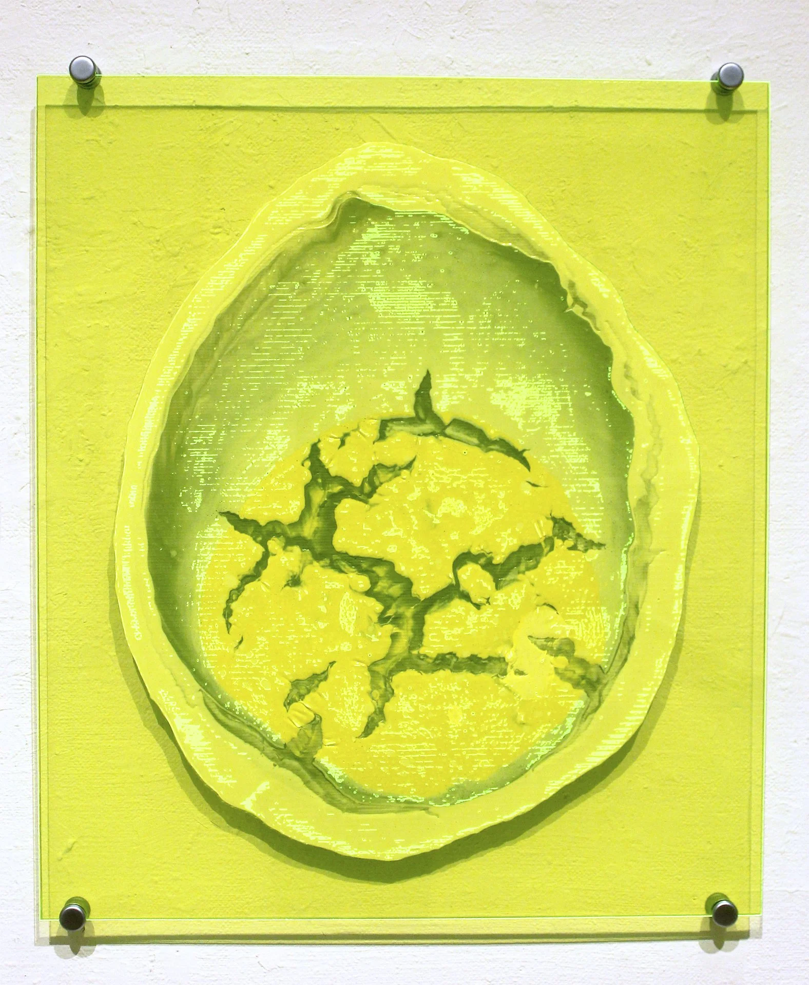 Medium: Poured Latex Enamel Paint on Corrugated Plastic Sheet in Cast Acrylic and Plexiglas
Size: 26’’ x 30’’
Year: 2016