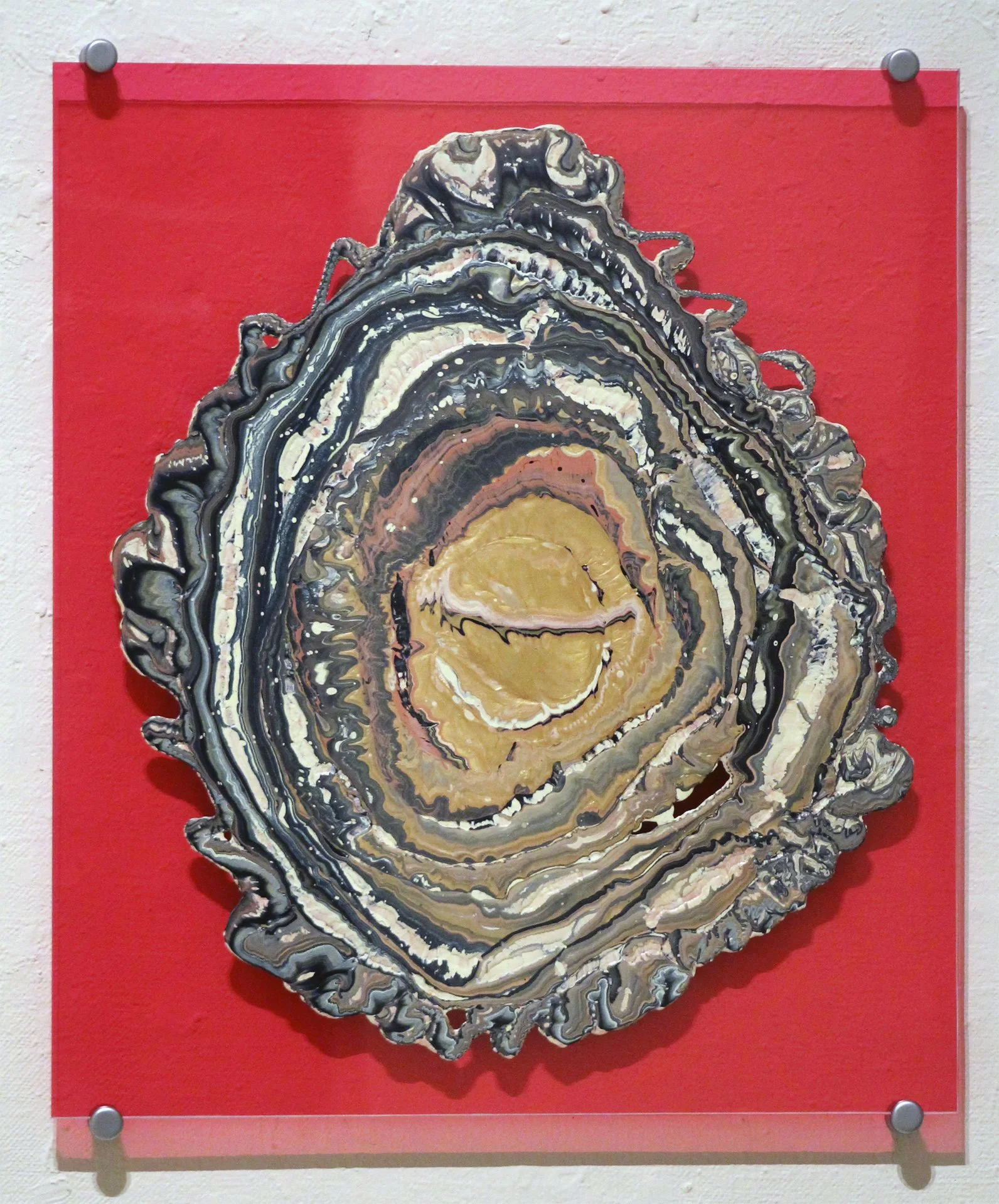 Medium: Poured Latex Enamel Paint in Plexiglas and Cast Acrylic 
Size: 26’’ x 30’’
Year: 2016