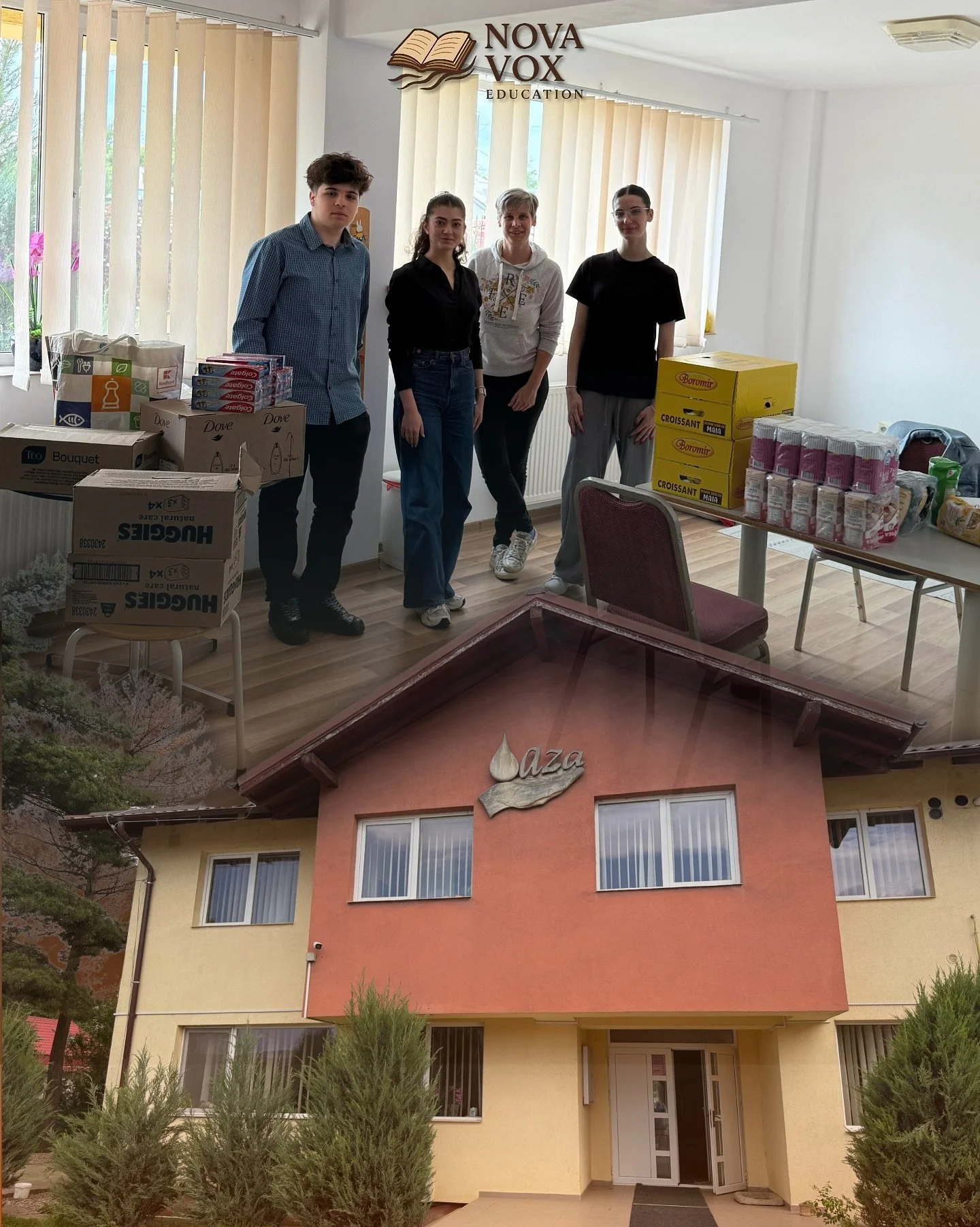 Nova Vox Education x Centrul Social „Oaza”
Am organizat o acțiune caritabilă prin care am reușit să donăm produse de igienă, alimente și îmbrăcăminte esențiale, în valoare de aproximativ 1000 RON.
Ce am reușit să oferim:
F
