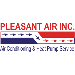 Pleasant Air Inc. logo with red and blue arrows indicating air flow, and text reading 'Air Conditioning & Heat Pump Service'.