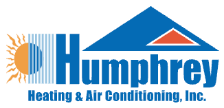 Logo of Humphrey Heating & Air Conditioning Inc., featuring a house with a blue roof, a sun with orange rays, and blue text.