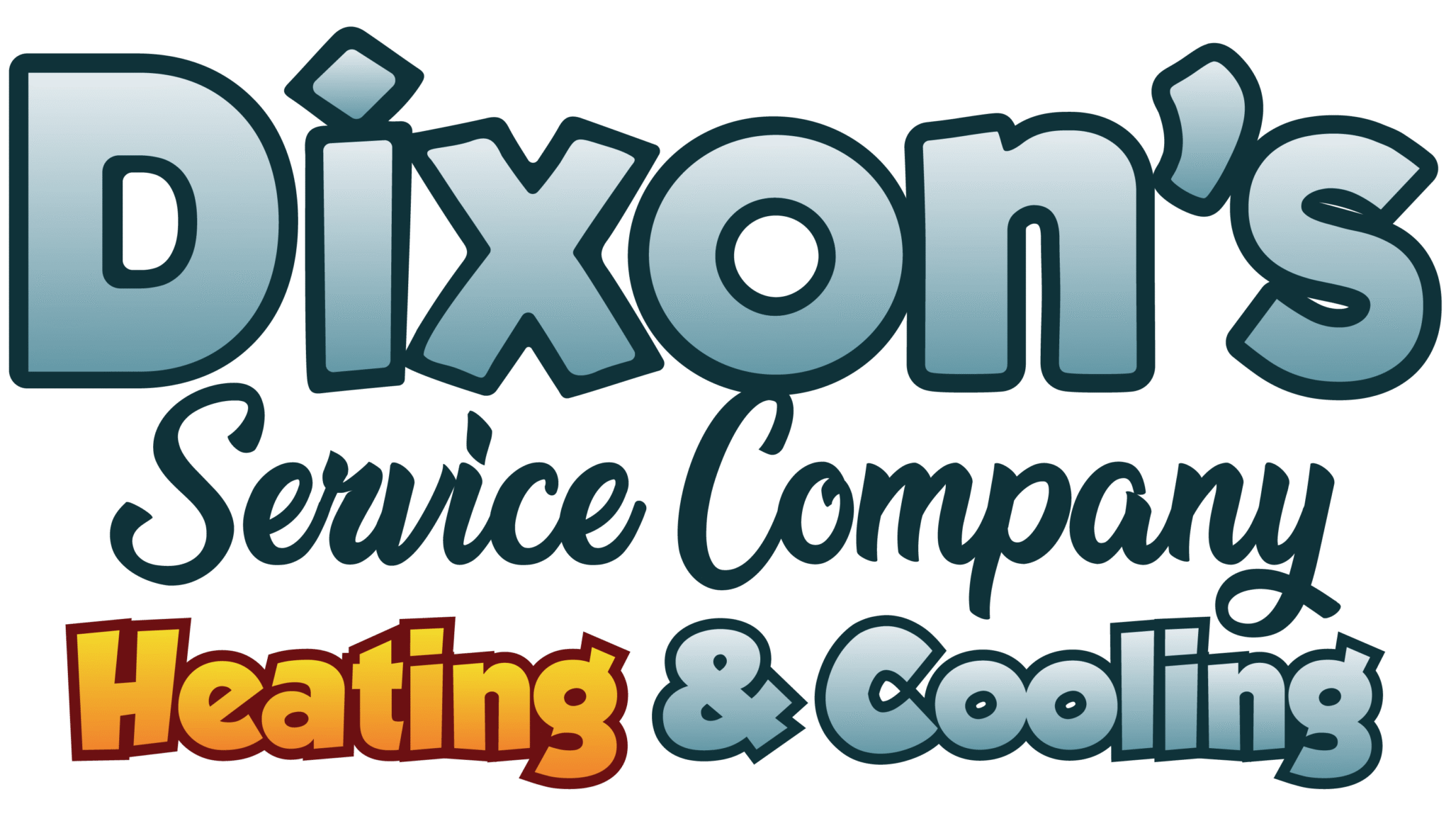 Logo for Dixion's Service Company, specializing in heating and cooling, featuring stylized text with the words 'Heating & Cooling' in a gradient of orange to yellow for 'Heating' and blue for '& Cooling'.