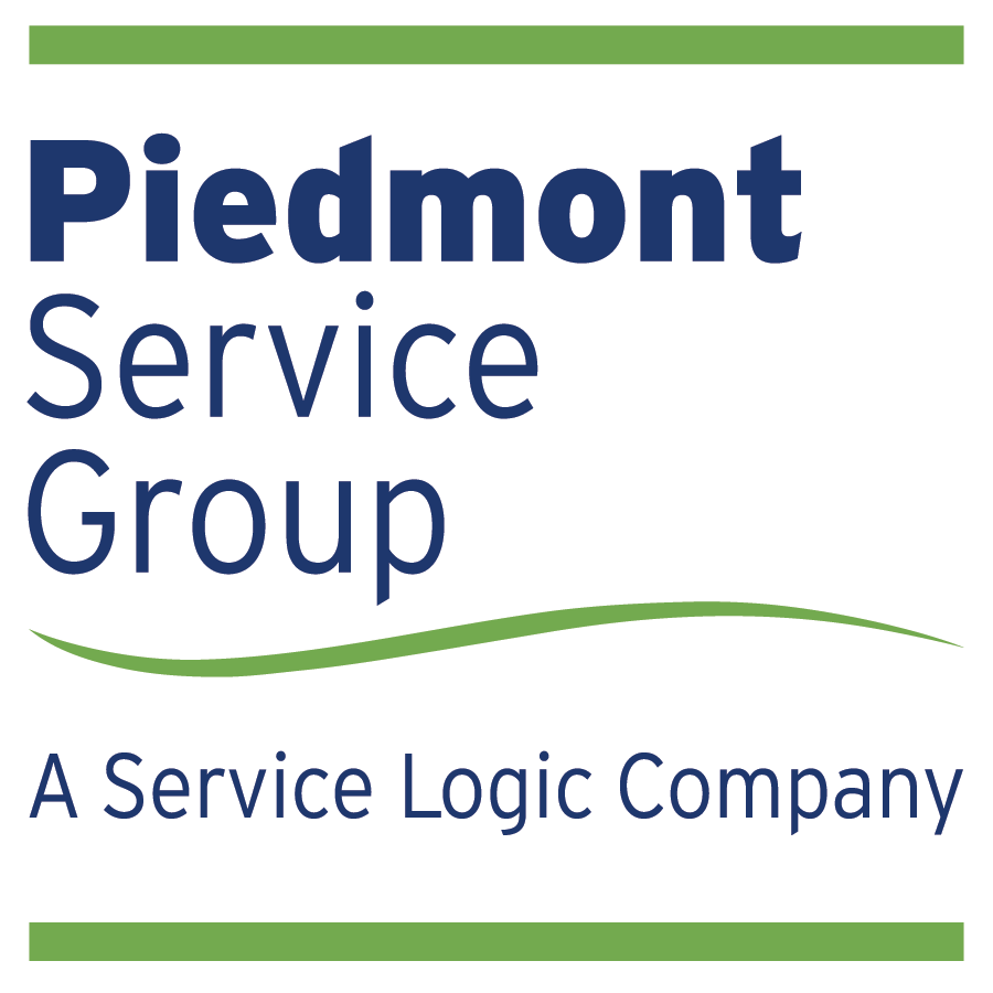 Logo for Piedmont Service Group with the tagline "A Service Logic Company", featuring green and blue text and design accents.
